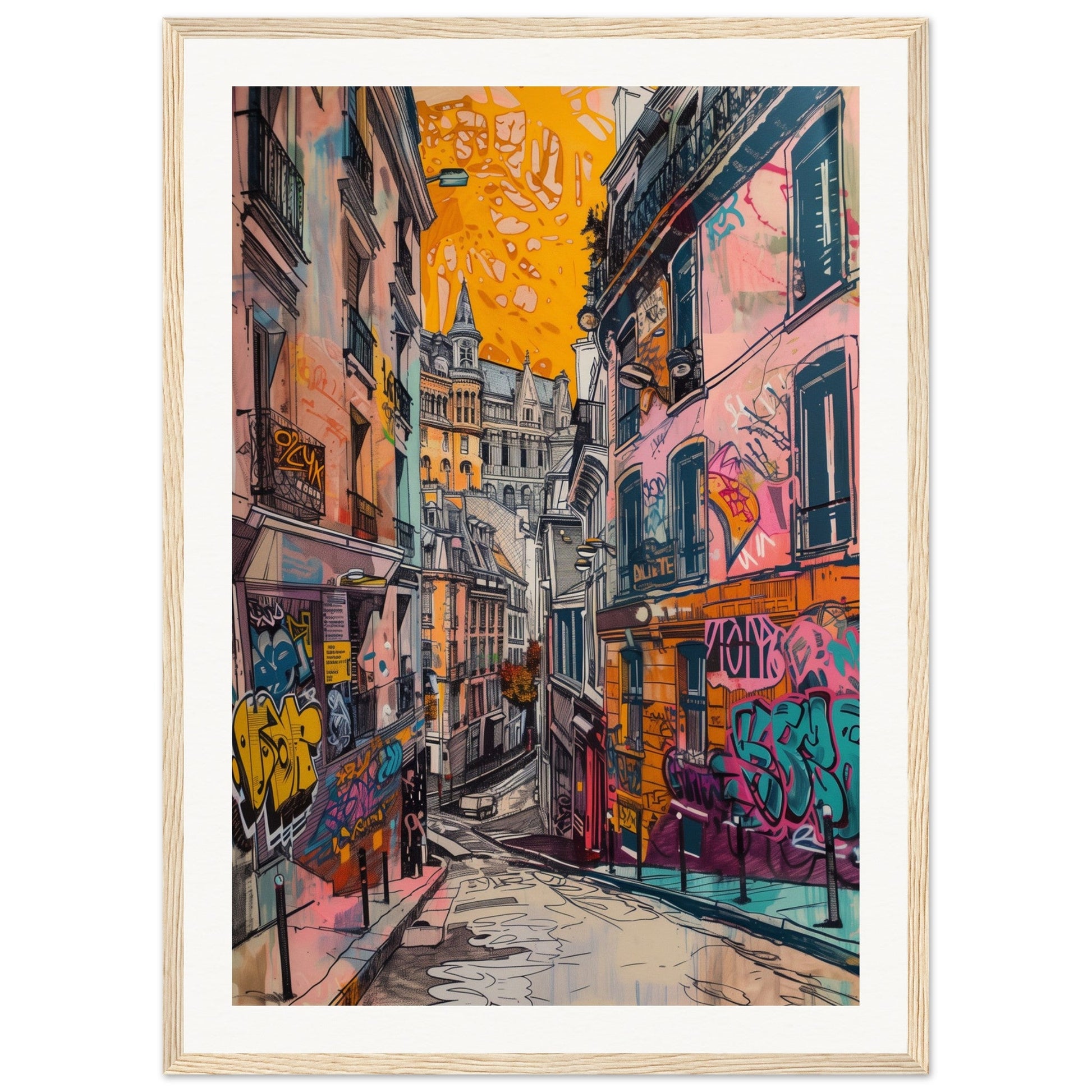 Affiche Street Art Lyon ( 50x70-cm-Bois-clair)