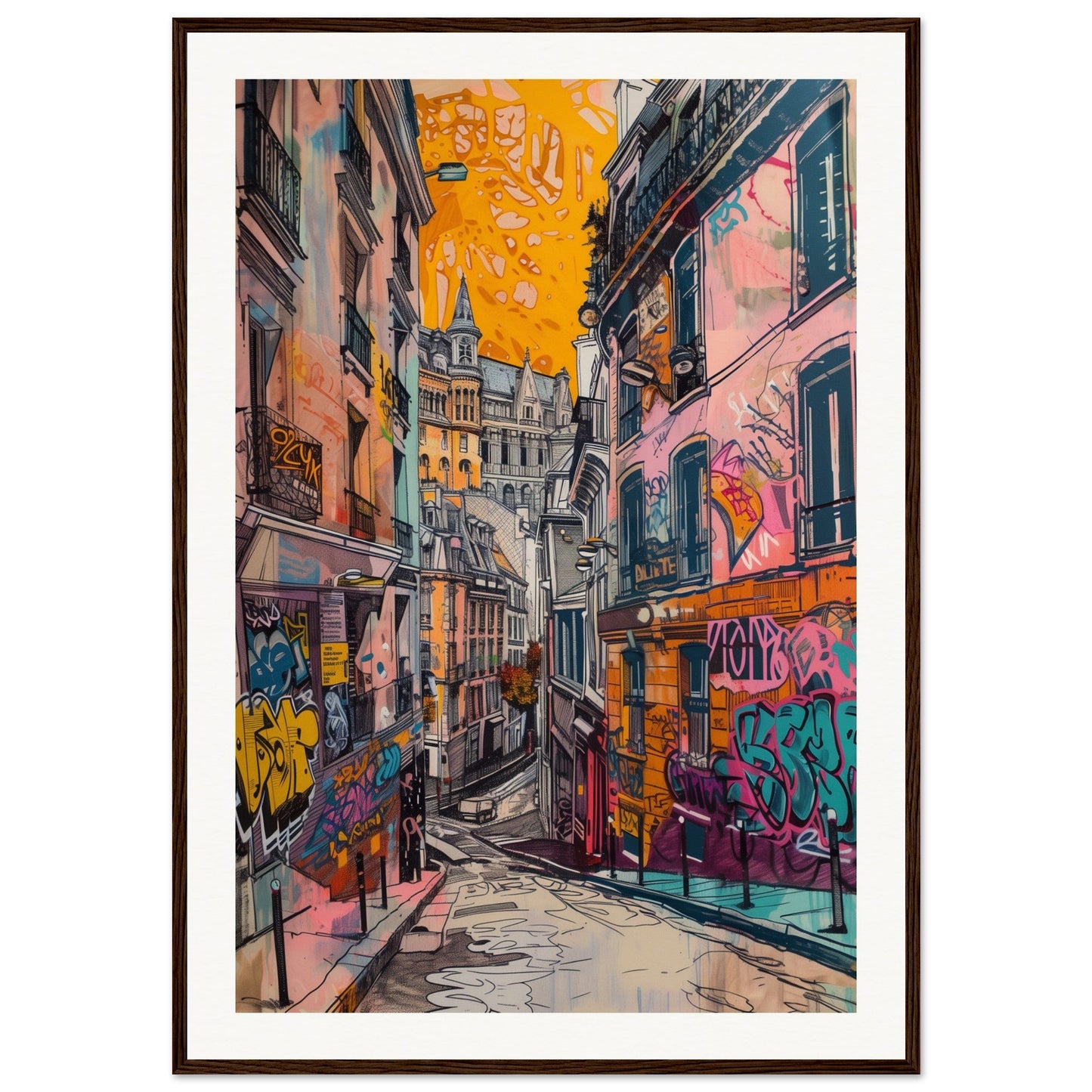 Affiche Street Art Lyon ( 70x100-cm-Bois-foncé)