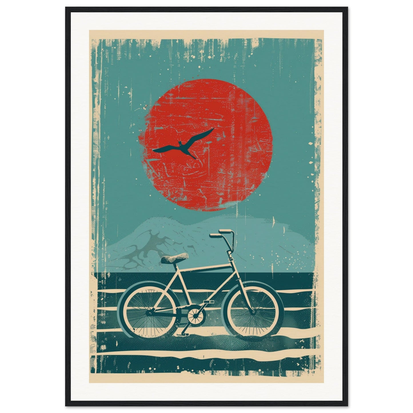 Affiche Surf Bike ( 70x100-cm-Bois-noir)