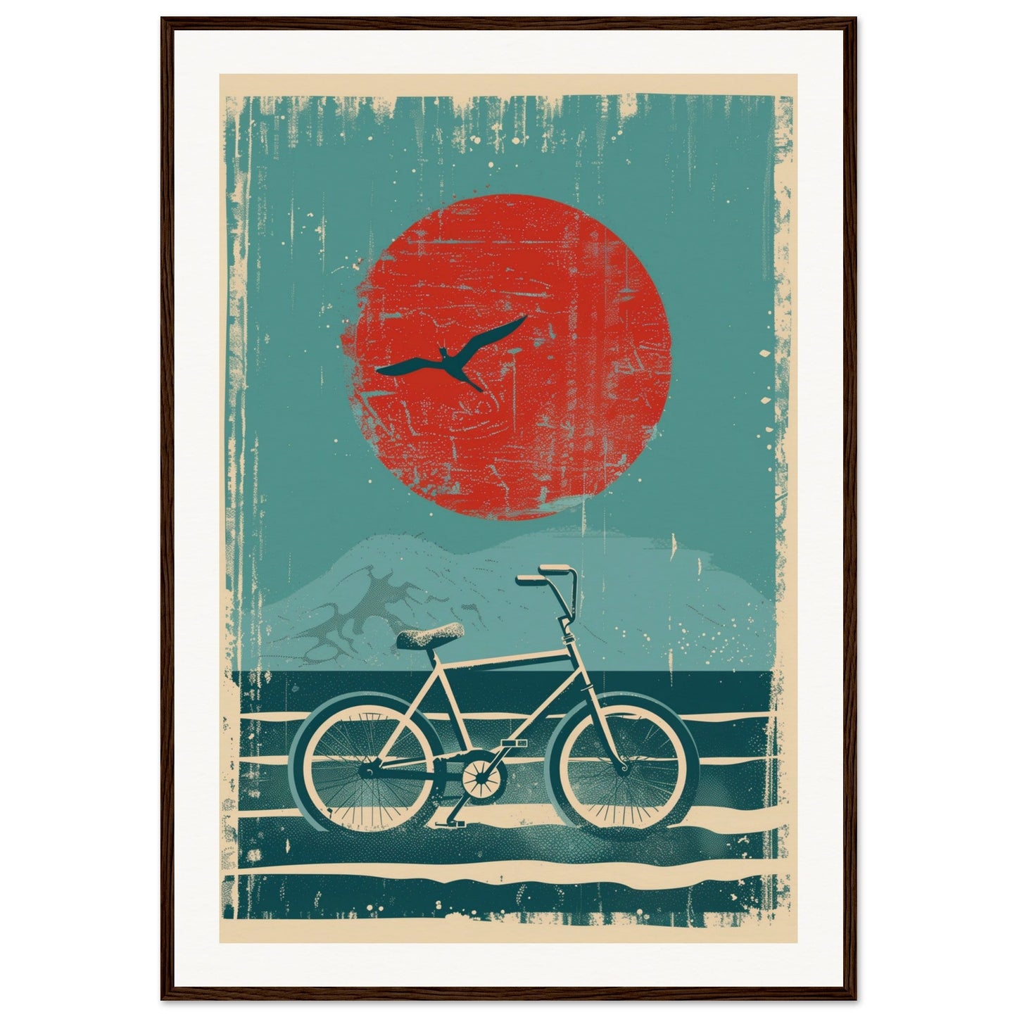 Affiche Surf Bike ( 70x100-cm-Bois-foncé)