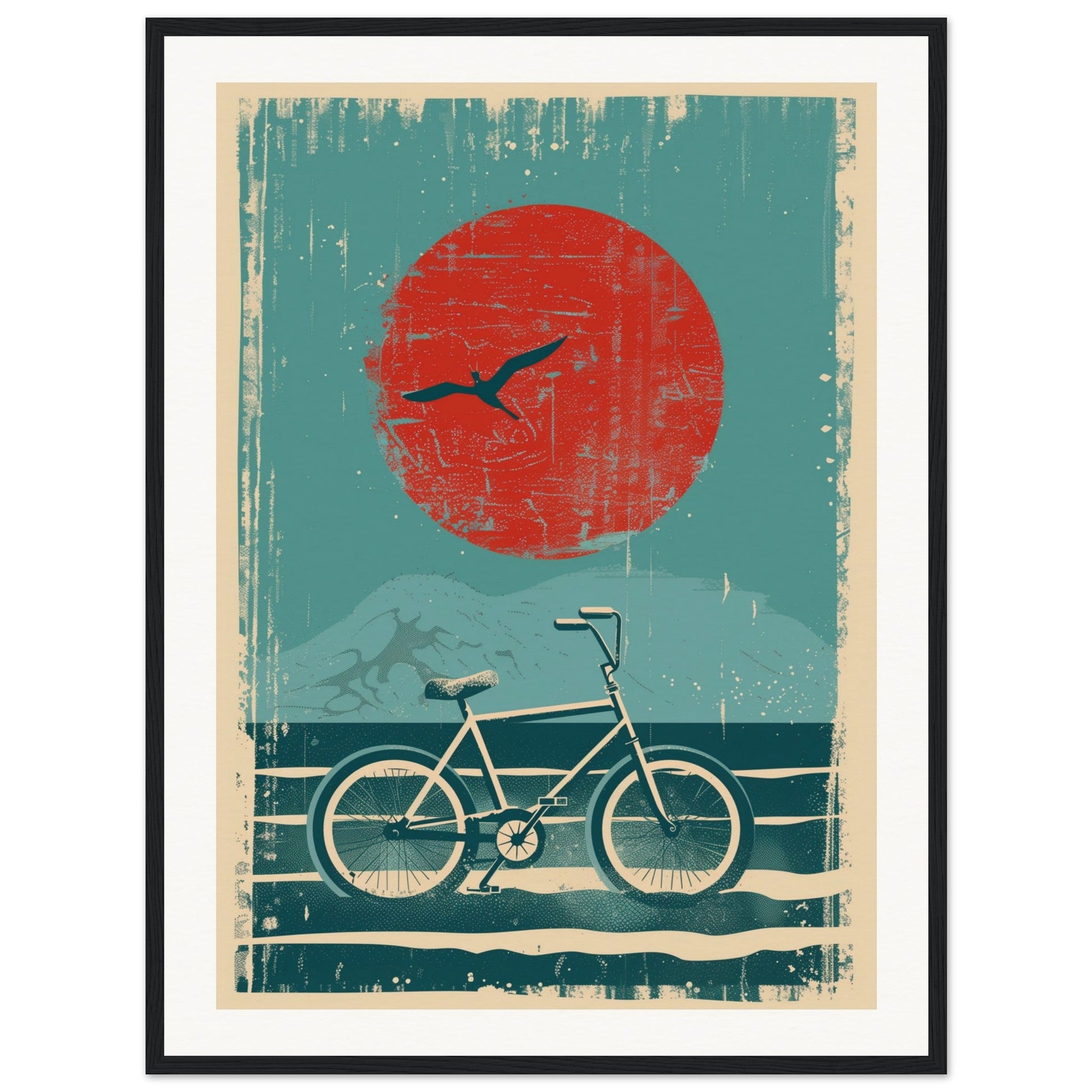 Affiche Surf Bike ( 60x80-cm-Bois-noir)