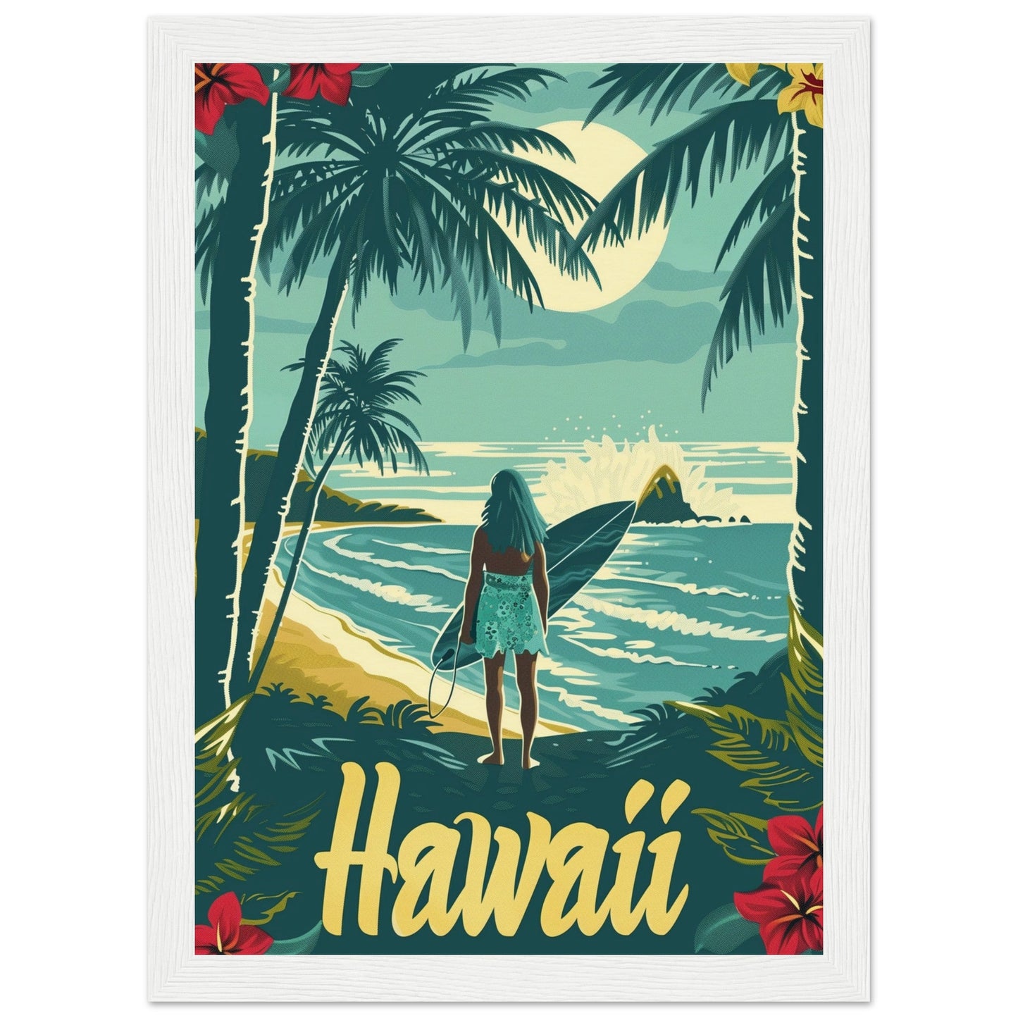 Affiche Surf Hawaii ( 21x29.7-cm-Bois-blanc)