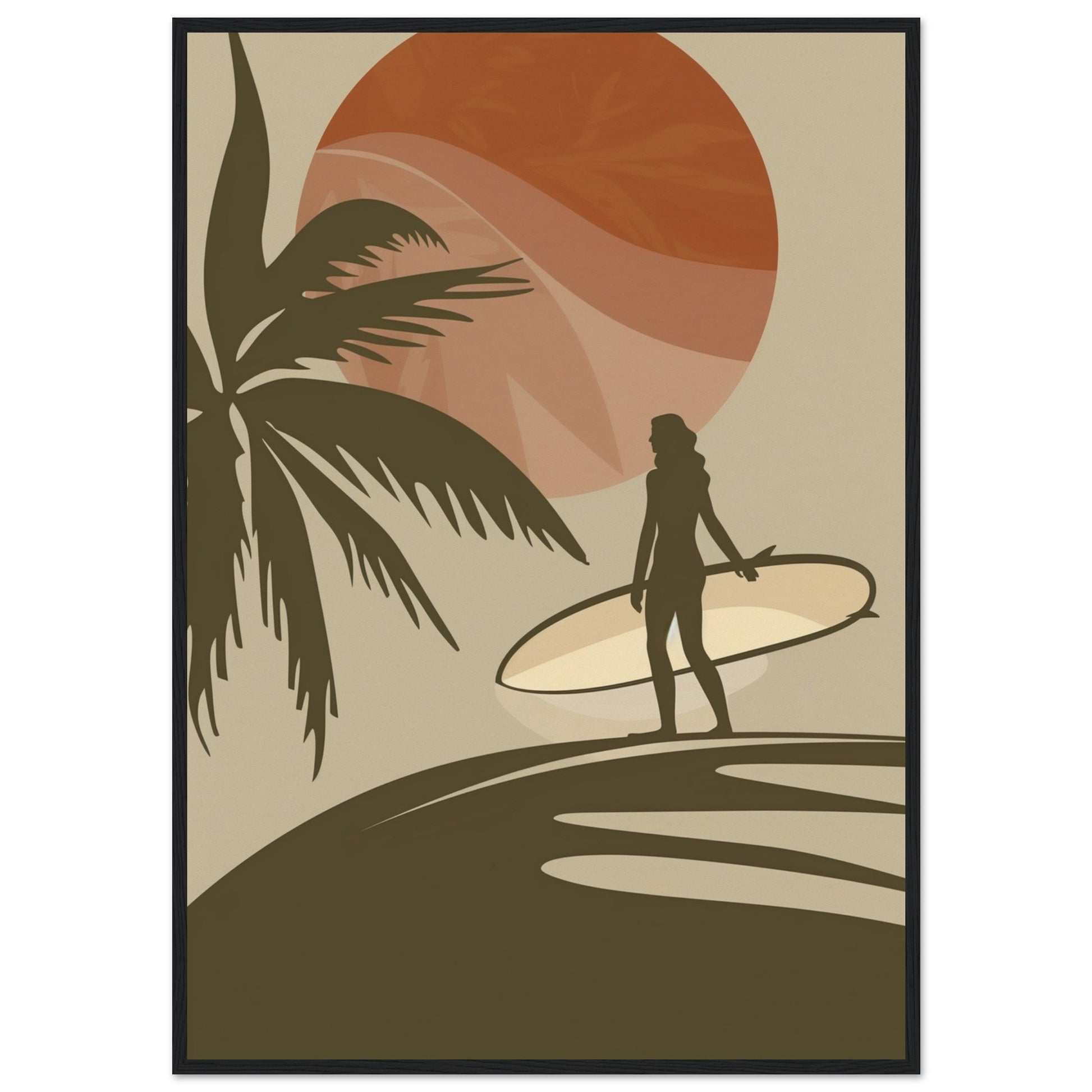 Affiche Surf Marron ( 70x100-cm-Bois-noir)