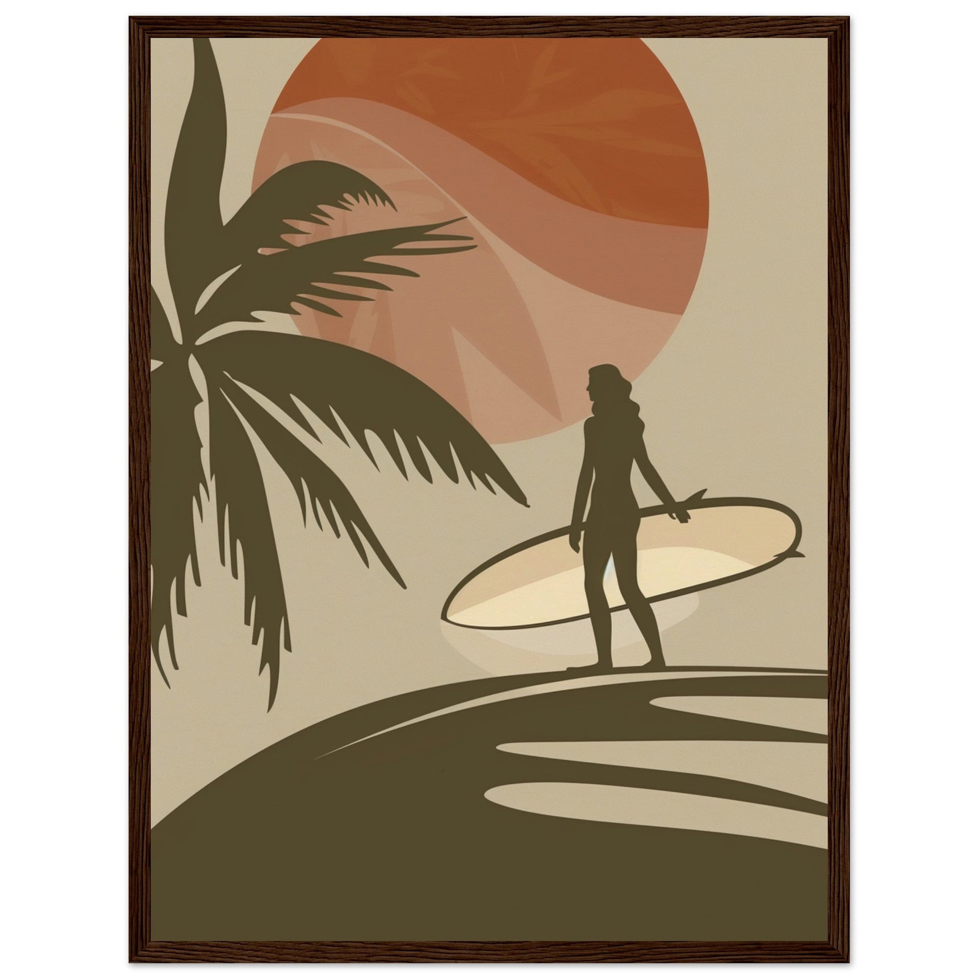 Affiche Surf Marron ( 45x60-cm-Bois-foncé)