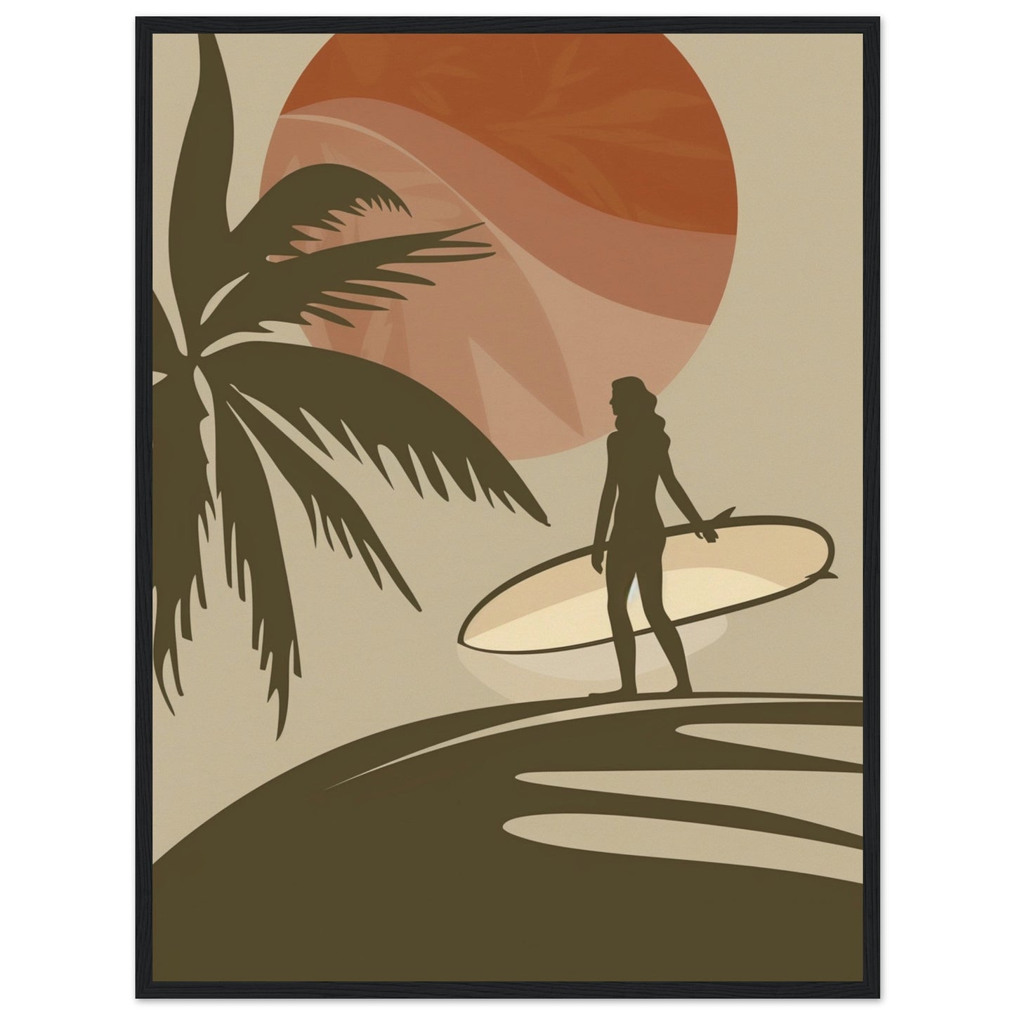 Affiche Surf Marron ( 60x80-cm-Bois-noir)