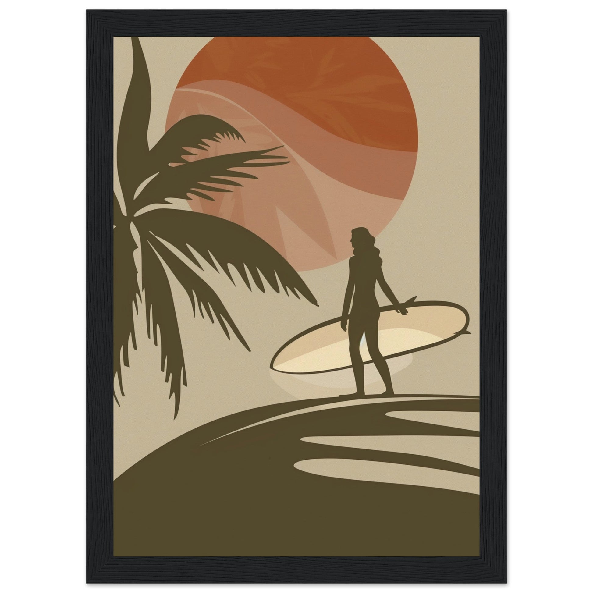 Affiche Surf Marron ( 21x29.7-cm-Bois-noir)