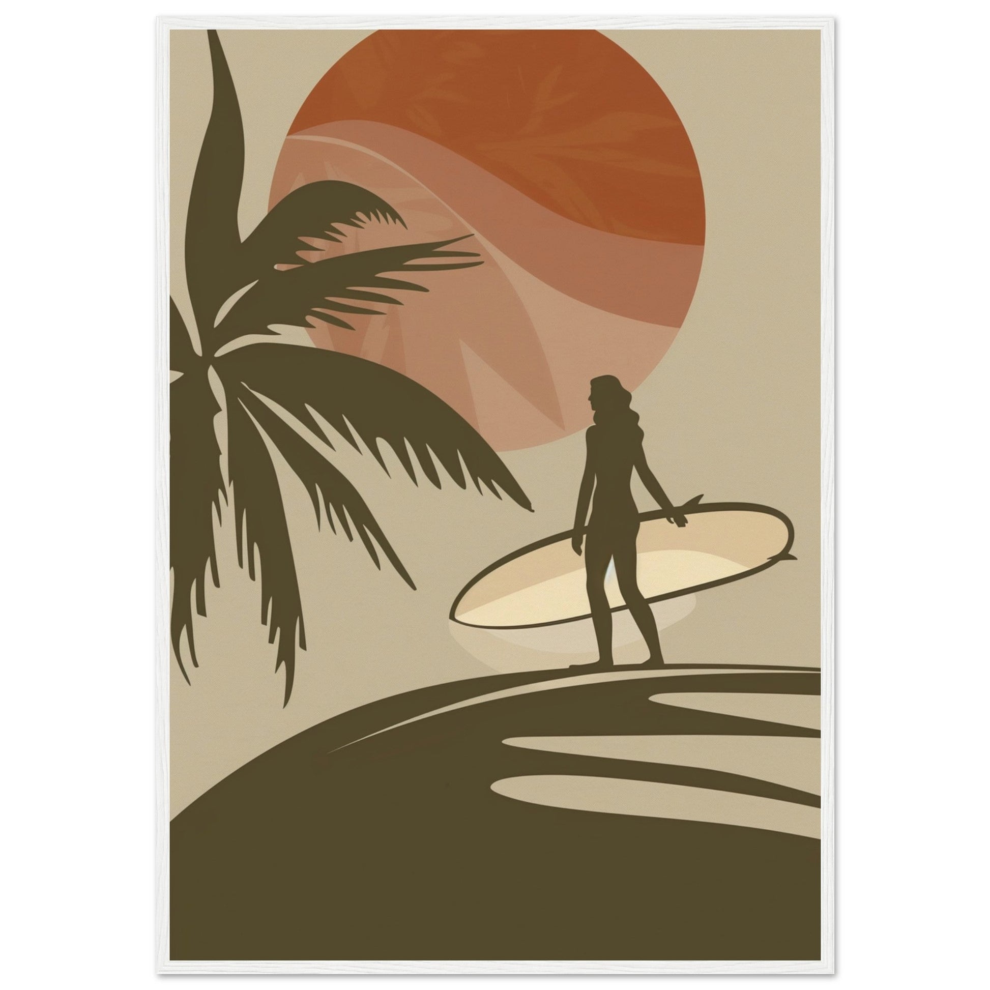 Affiche Surf Marron ( 70x100-cm-Bois-blanc)