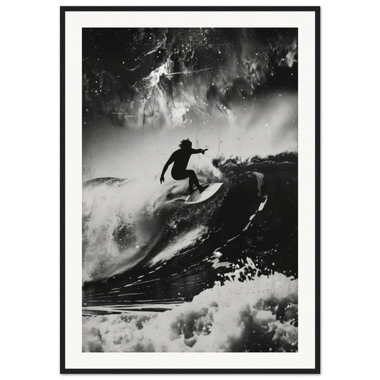 Affiche Surf Noir et Blanc ( 70x100-cm-Bois-noir)