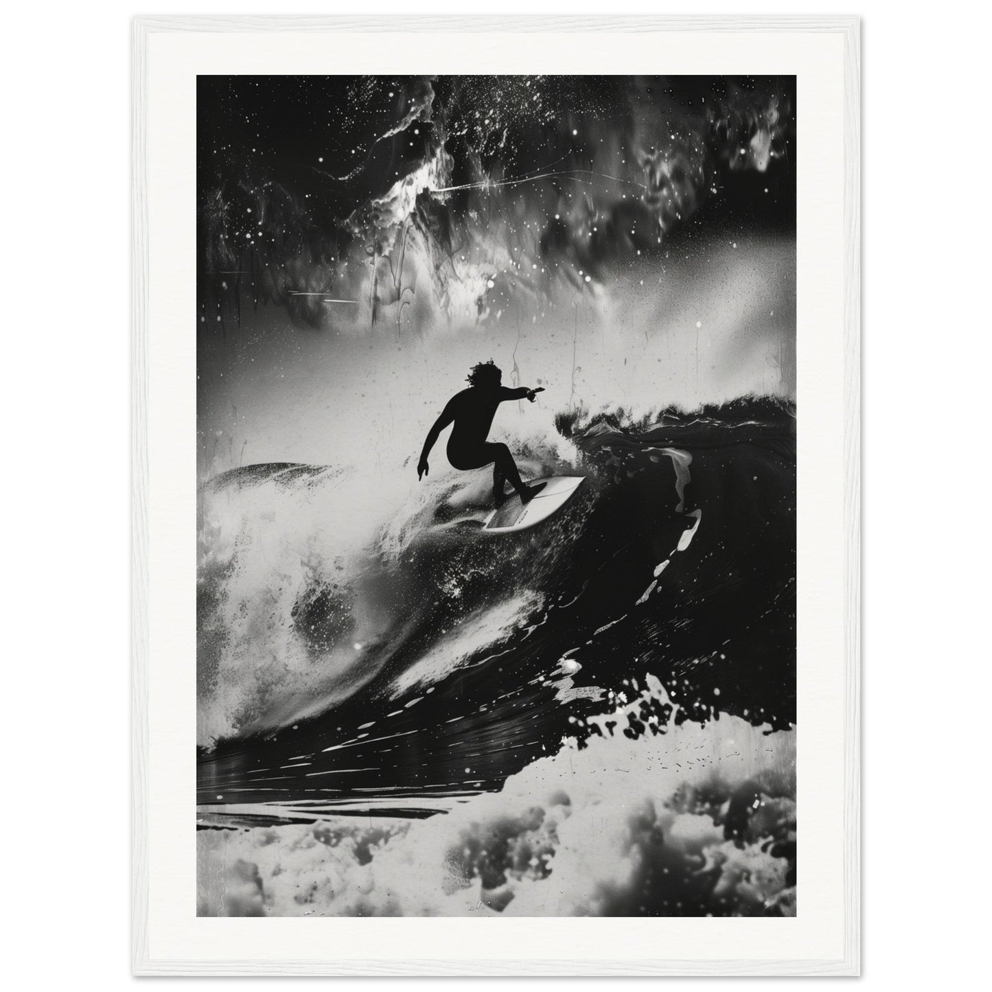 Affiche Surf Noir et Blanc ( 60x80-cm-Bois-blanc)