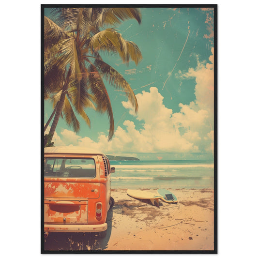 Affiche Surf Van ( 70x100-cm-Bois-noir)