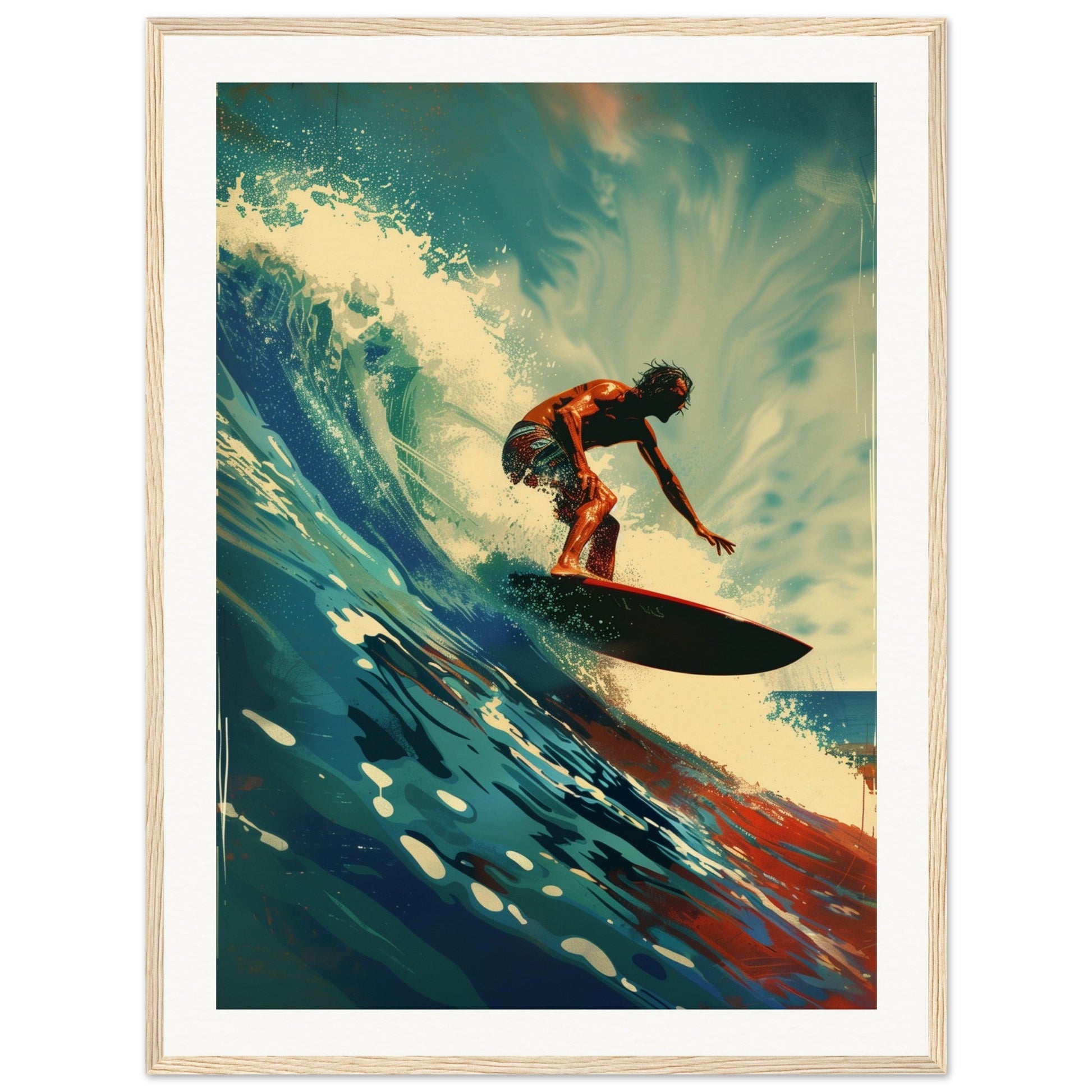 Affiche Surf ( 60x80-cm-Bois-clair)