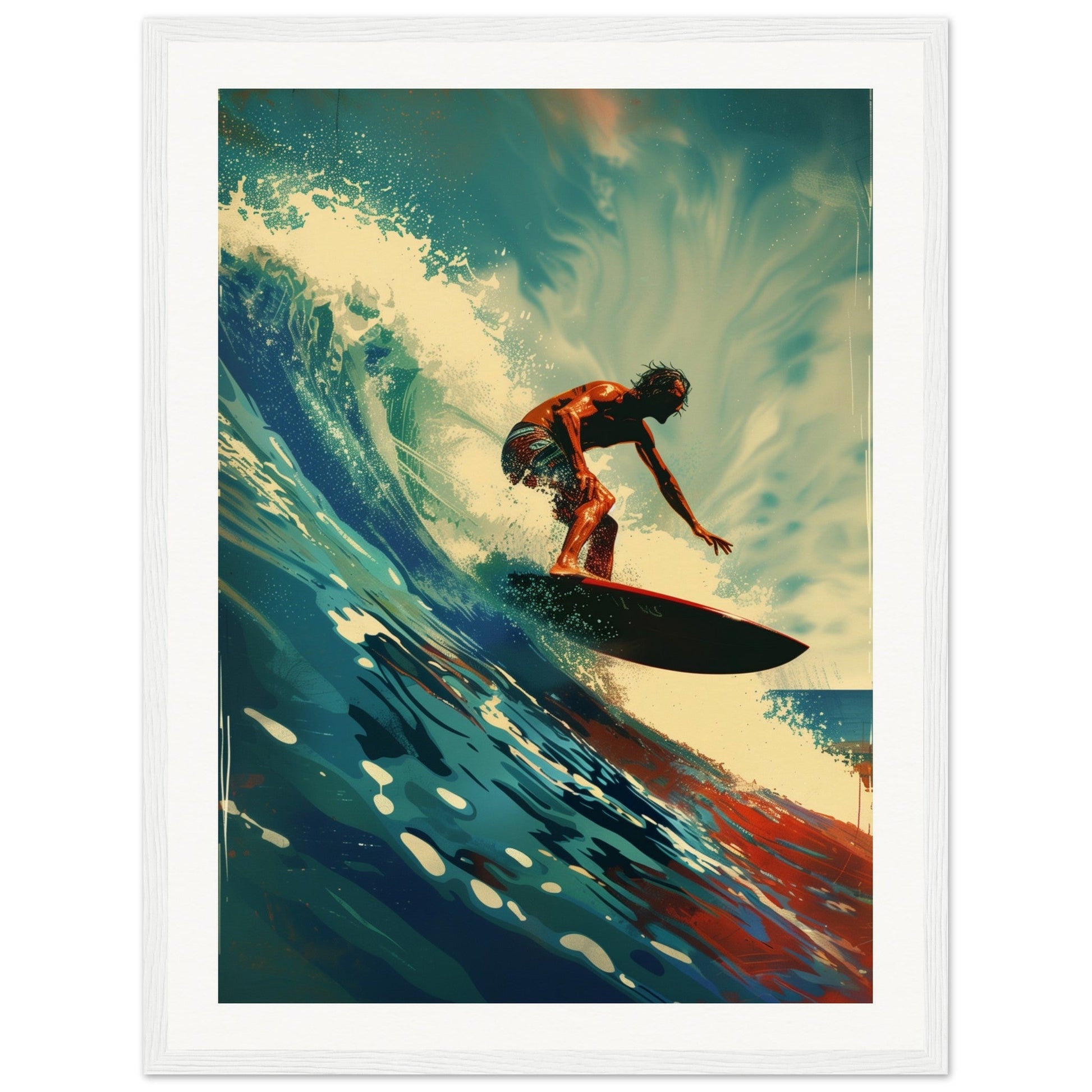 Affiche Surf ( 45x60-cm-Bois-blanc)