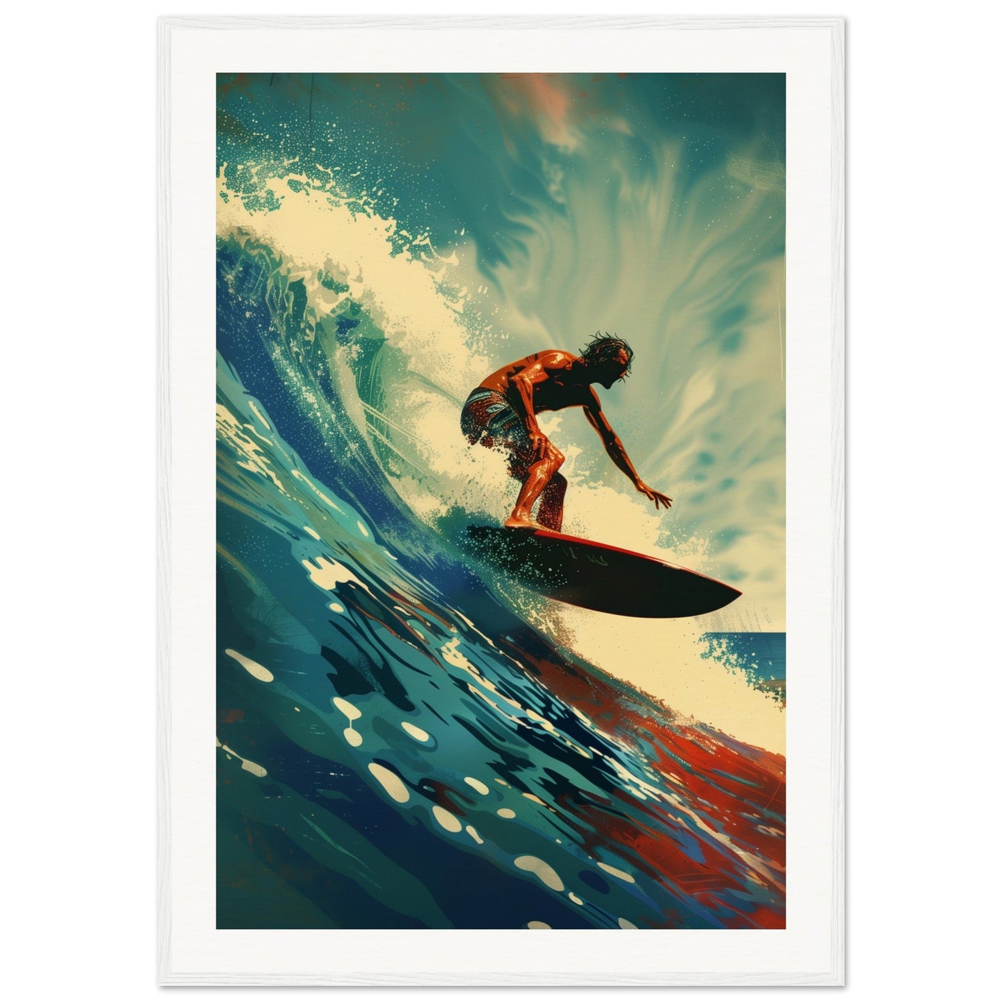 Affiche Surf ( 70x100-cm-Bois-blanc)