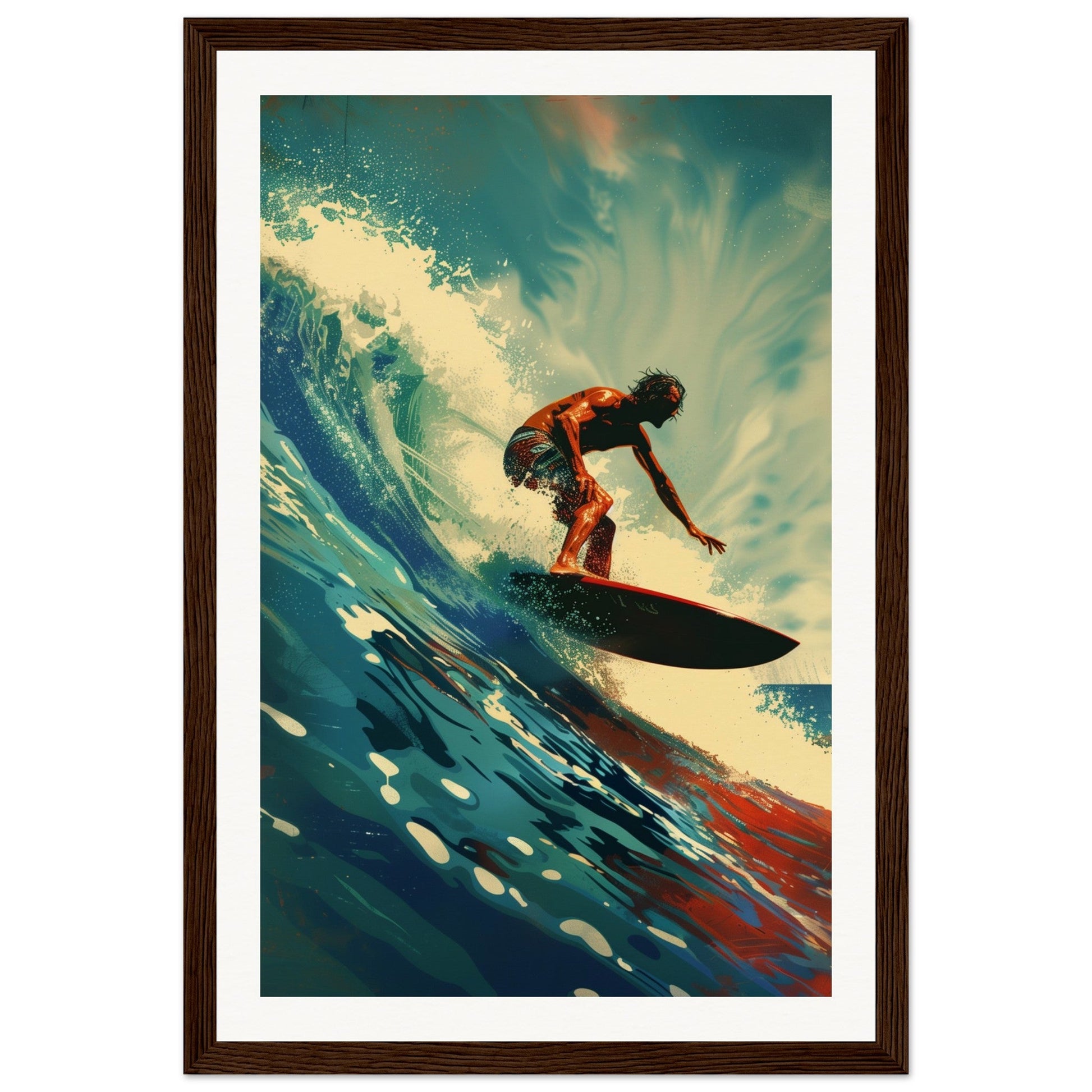 Affiche Surf ( 30x45-cm-Bois-foncé)