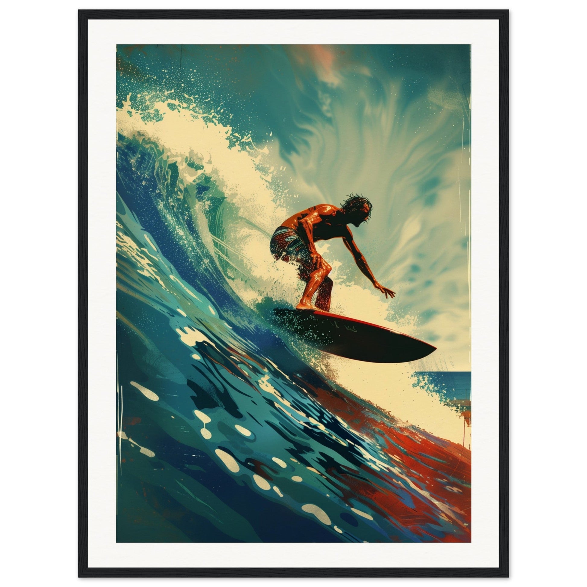 Affiche Surf ( 60x80-cm-Bois-noir)