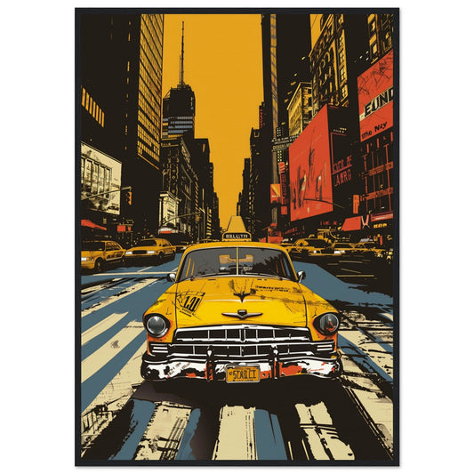 Affiche Taxi Jaune ( 70x100-cm-Bois-noir)