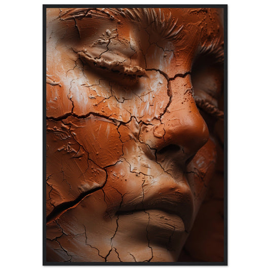 Affiche Terracotta Visage ( 70x100-cm-Bois-noir)