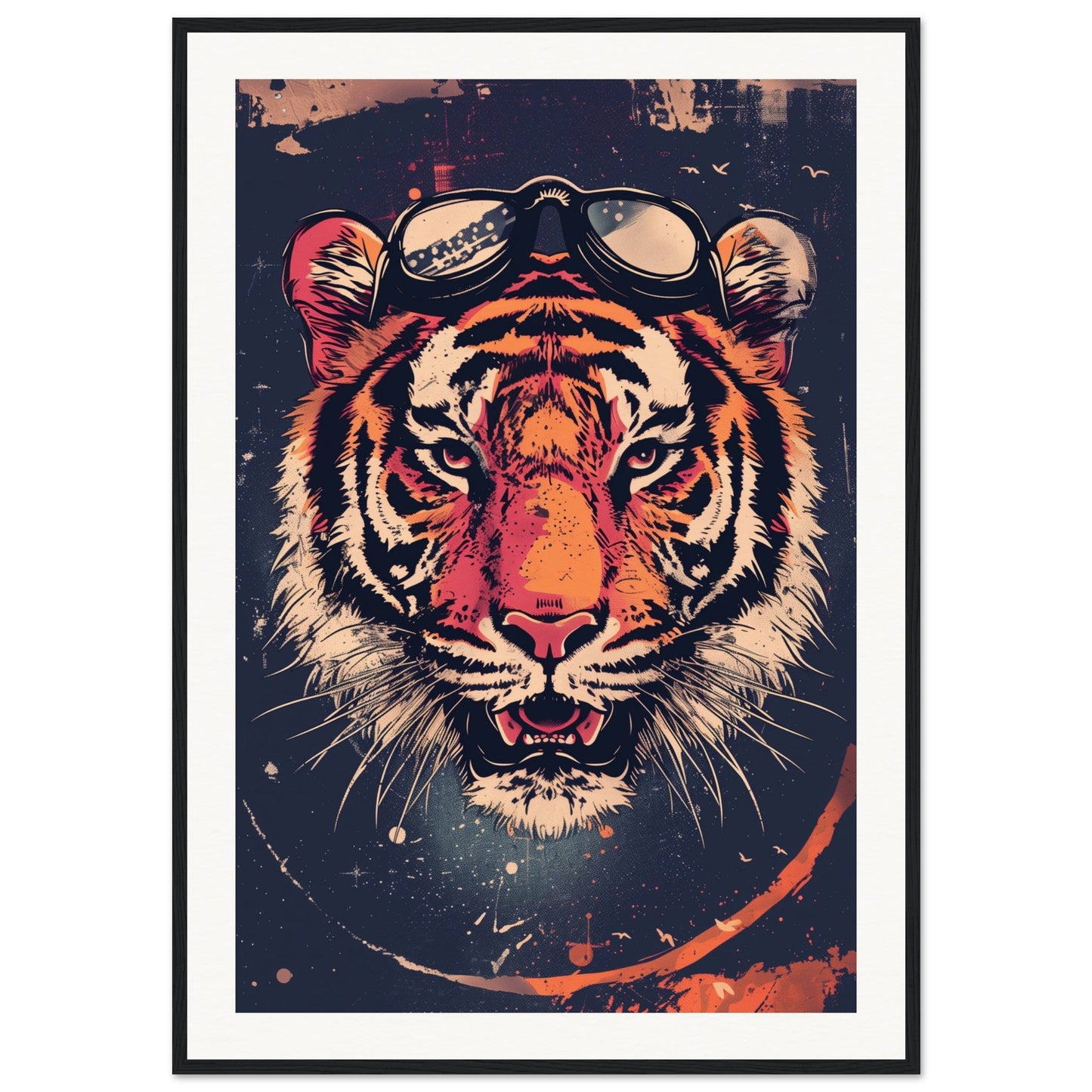 Affiche Tigre Aviateur ( 70x100-cm-Bois-noir)