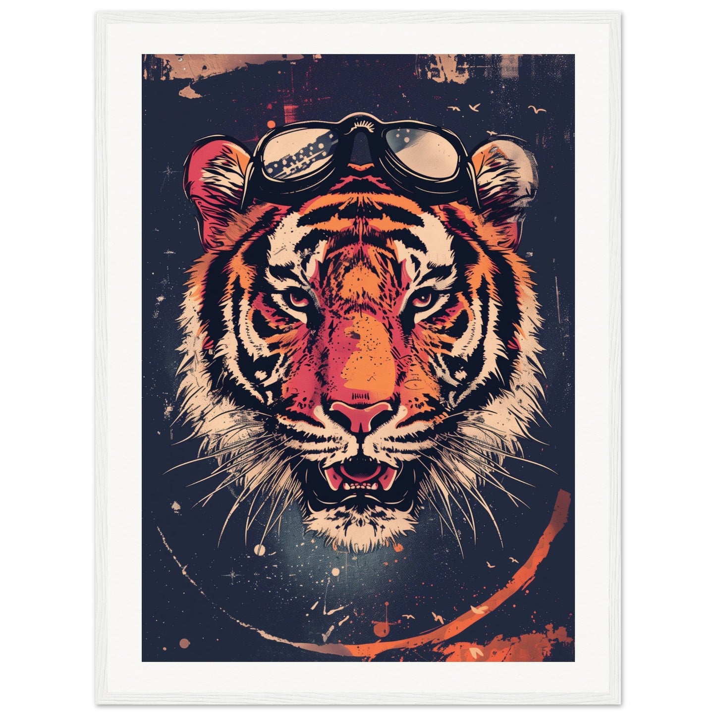 Affiche Tigre Aviateur ( 60x80-cm-Bois-blanc)