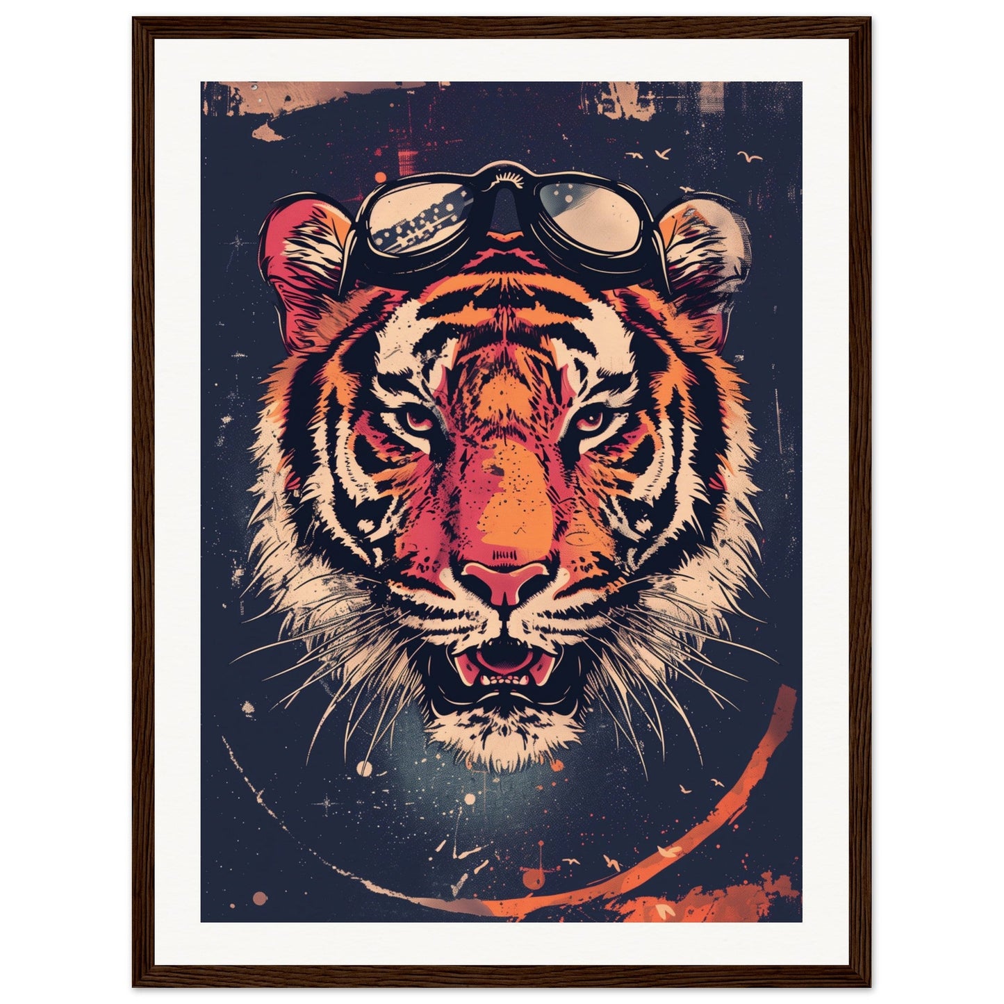 Affiche Tigre Aviateur ( 45x60-cm-Bois-foncé)