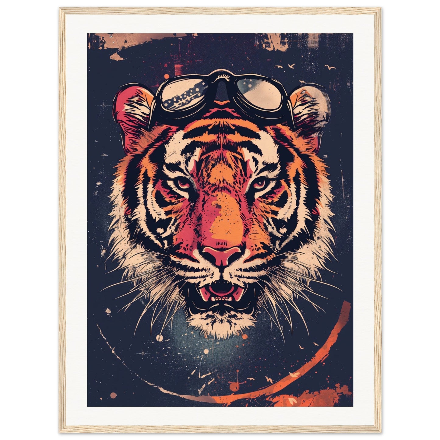 Affiche Tigre Aviateur ( 60x80-cm-Bois-clair)