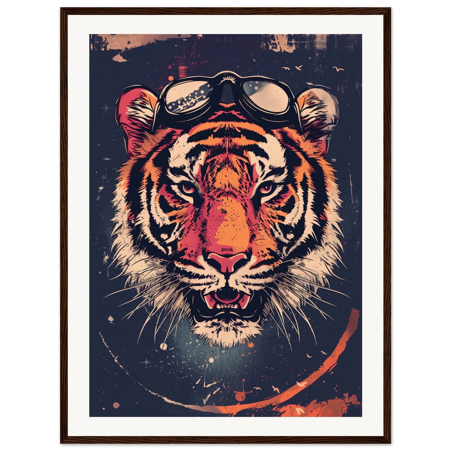 Affiche Tigre Aviateur ( 60x80-cm-Bois-foncé)