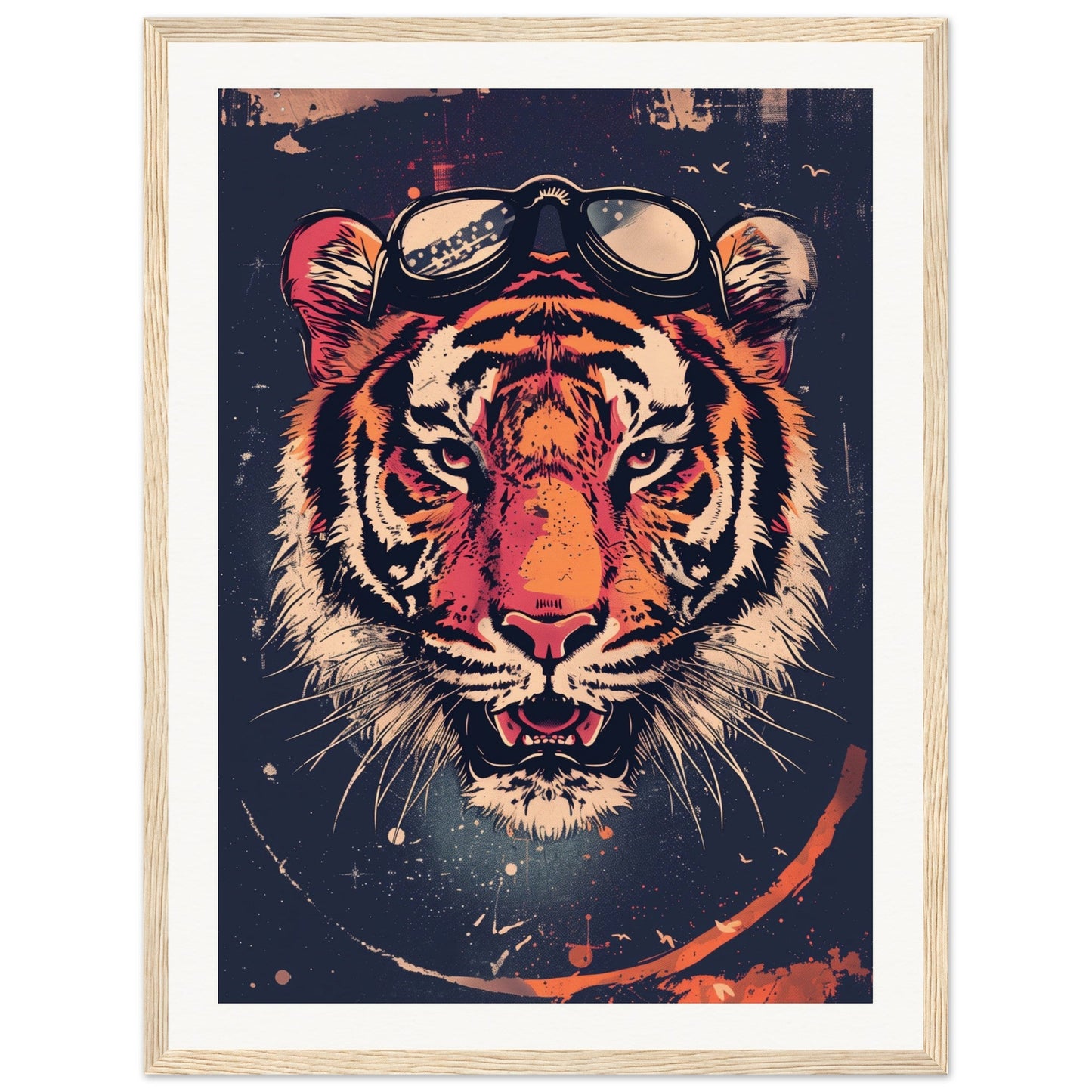 Affiche Tigre Aviateur ( 45x60-cm-Bois-clair)