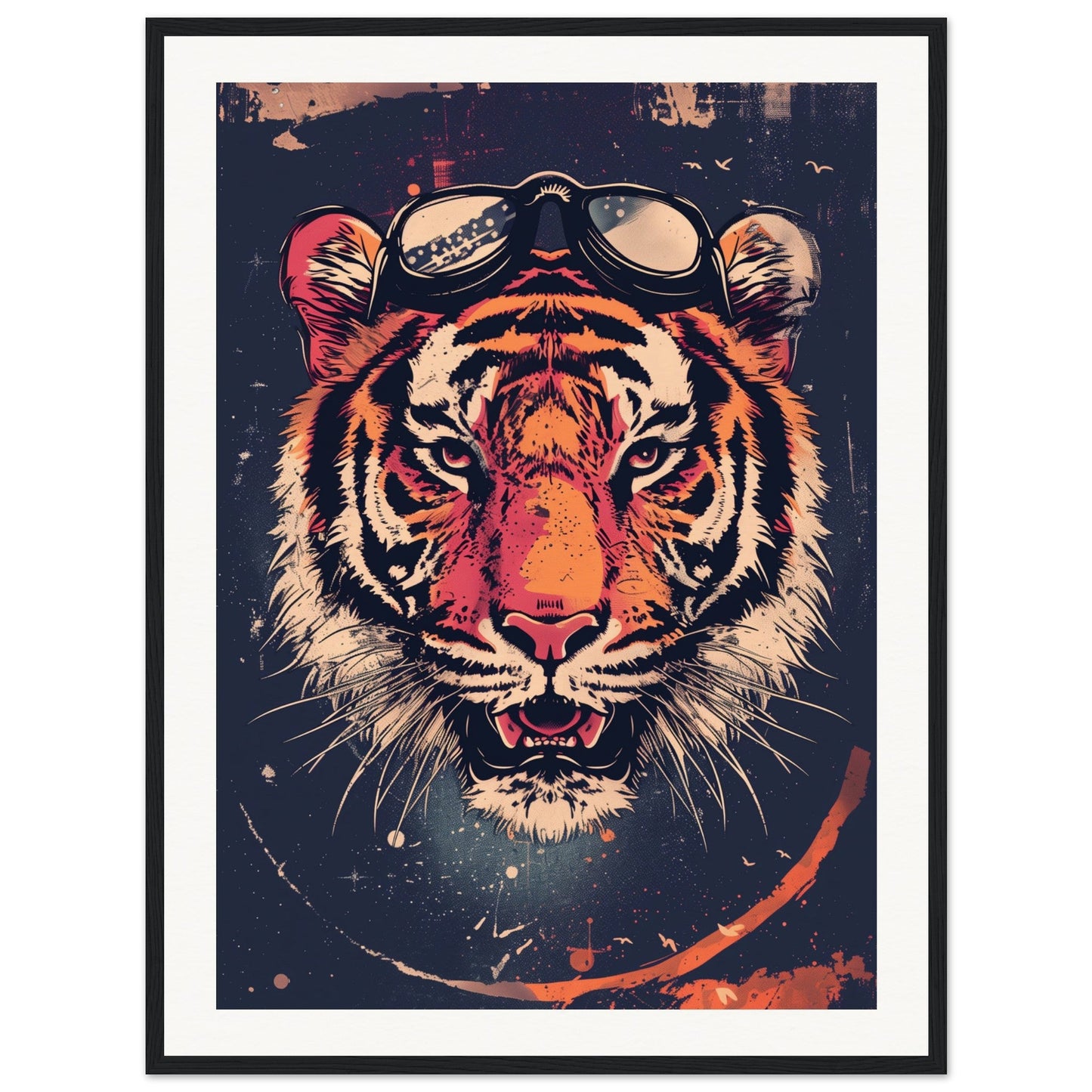 Affiche Tigre Aviateur ( 60x80-cm-Bois-noir)