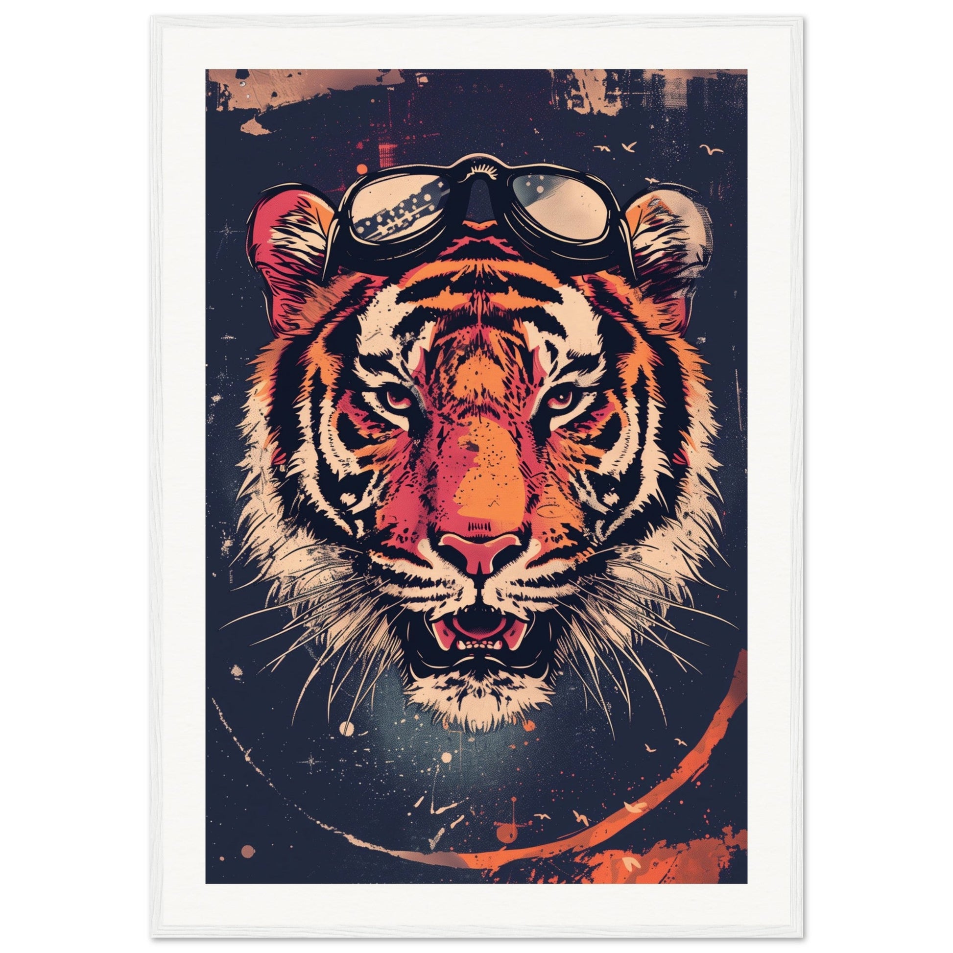 Affiche Tigre Aviateur ( 70x100-cm-Bois-blanc)