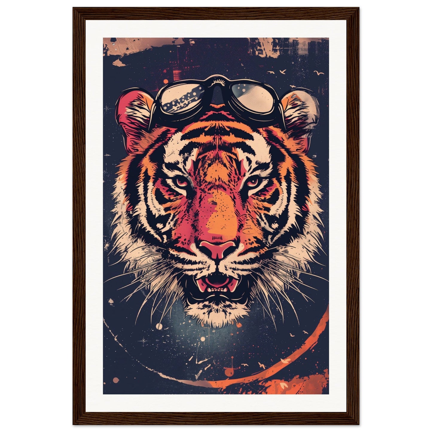 Affiche Tigre Aviateur ( 30x45-cm-Bois-foncé)