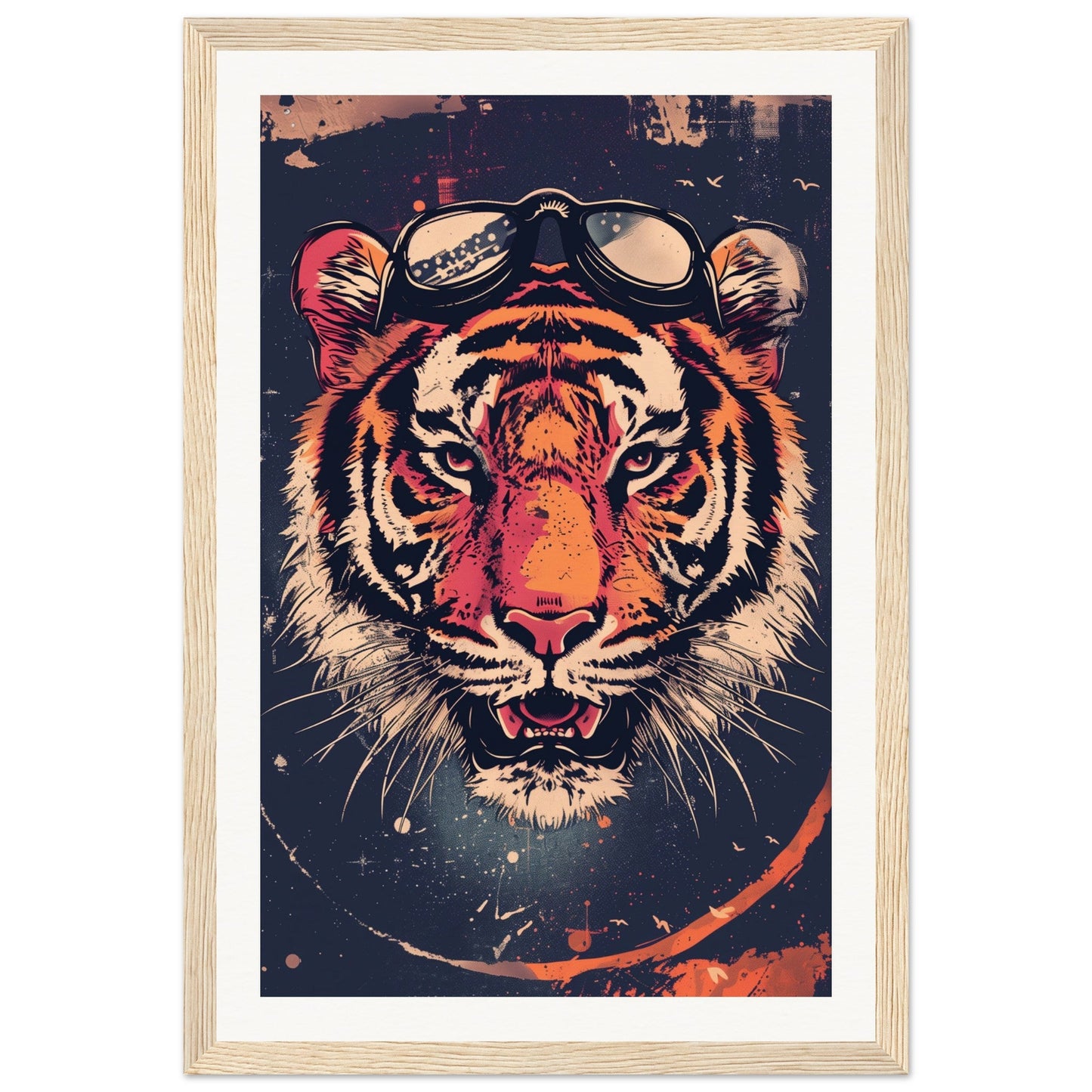 Affiche Tigre Aviateur ( 30x45-cm-Bois-clair)