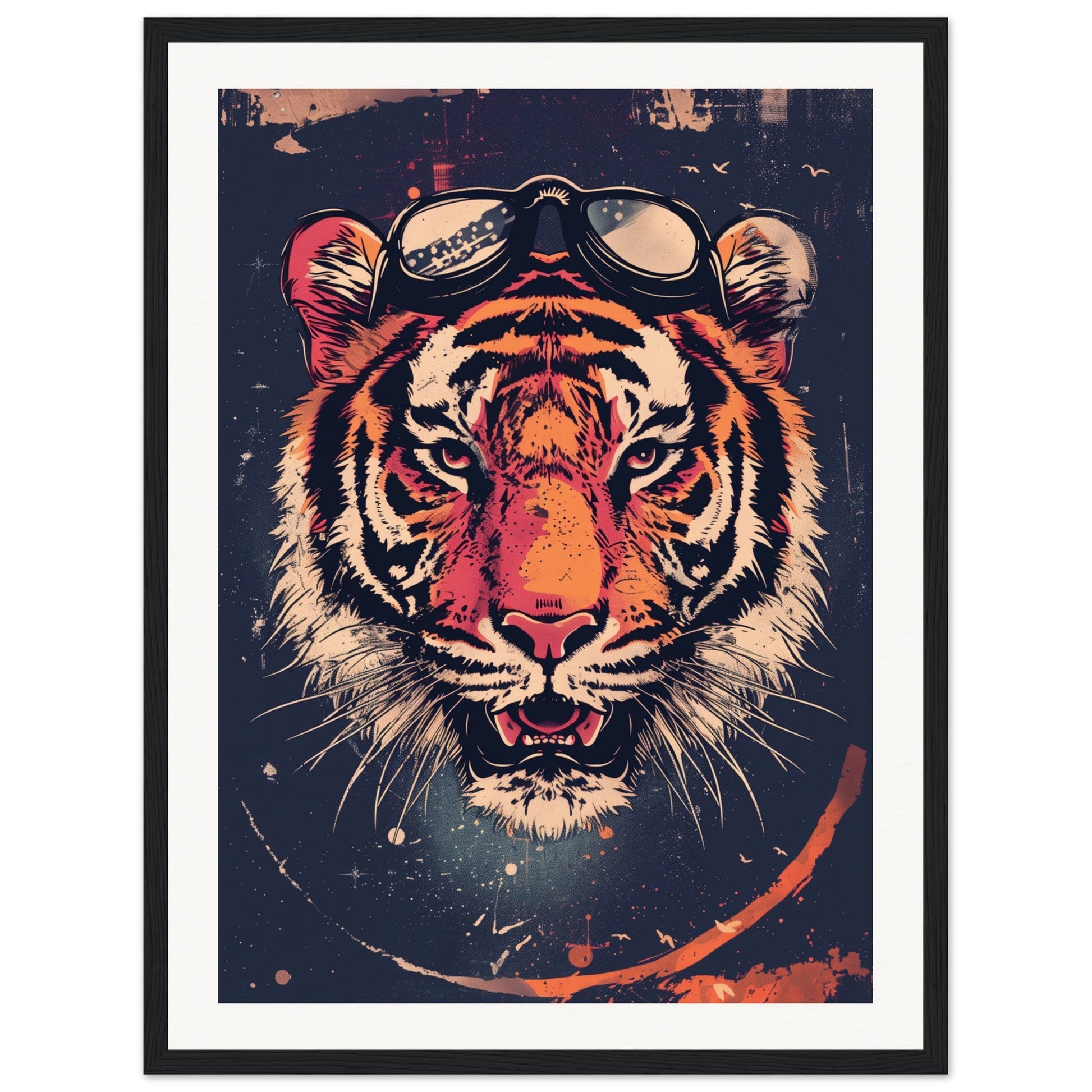 Affiche Tigre Aviateur ( 45x60-cm-Bois-noir)