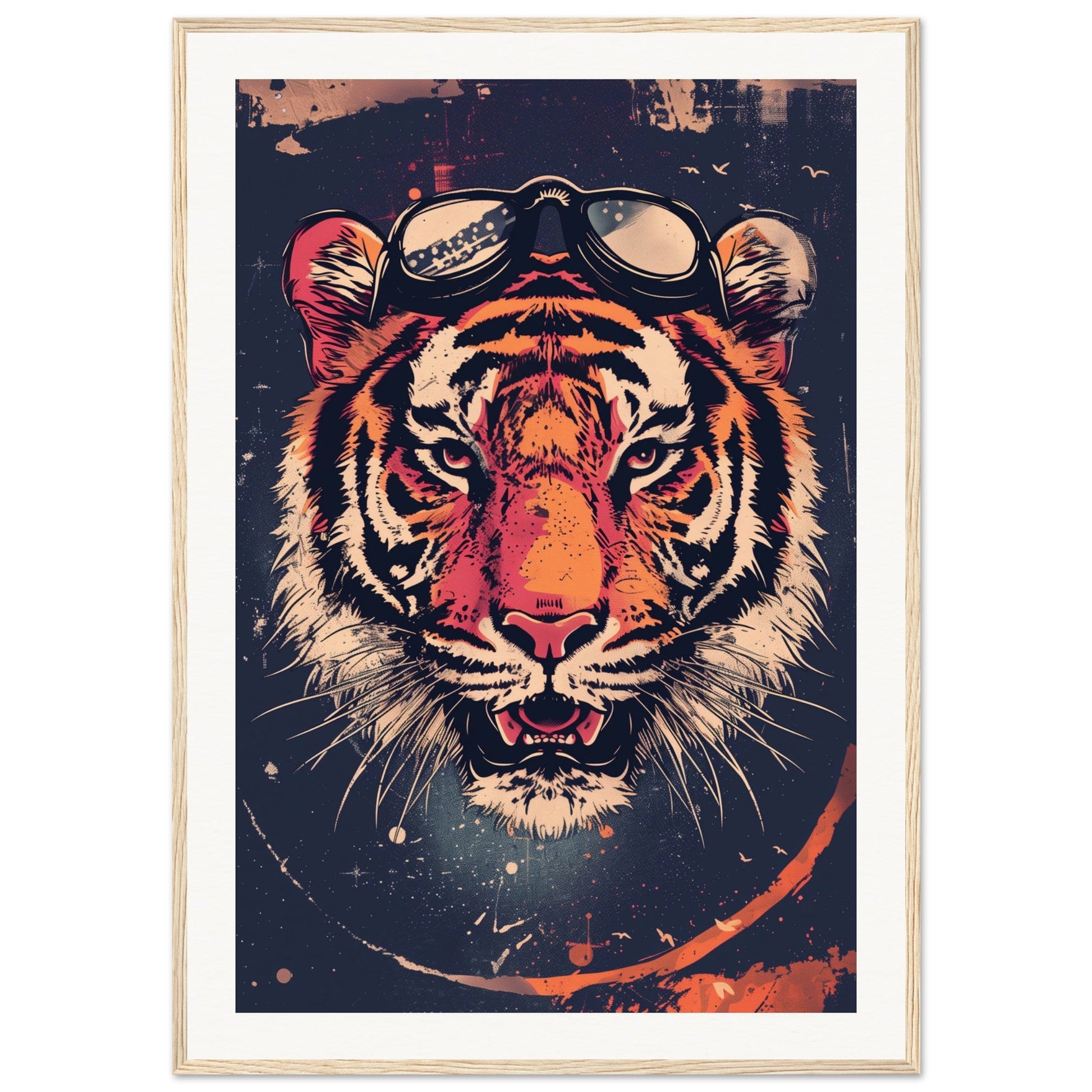 Affiche Tigre Aviateur ( 70x100-cm-Bois-clair)