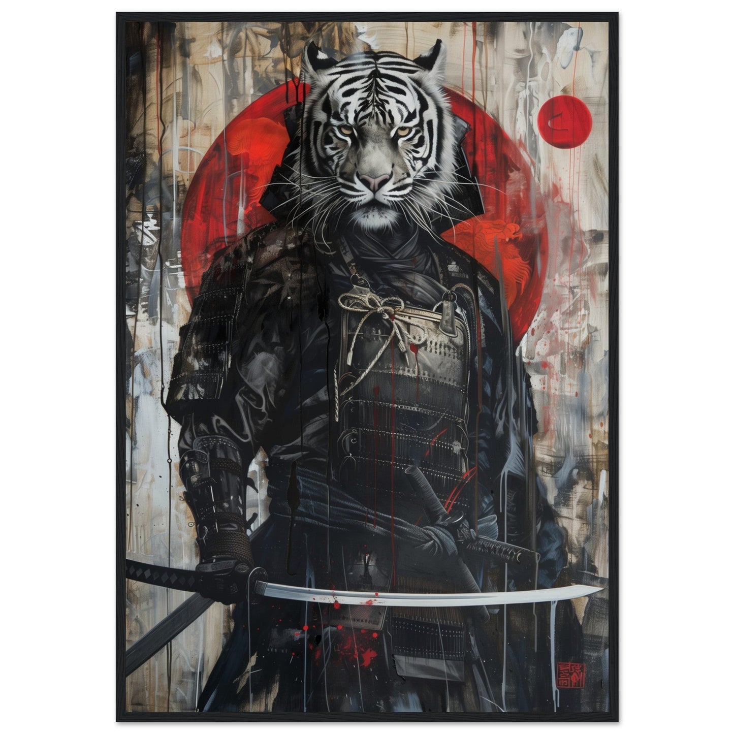 Affiche Tigre Blanc Samouraï ( 70x100-cm-Bois-noir)