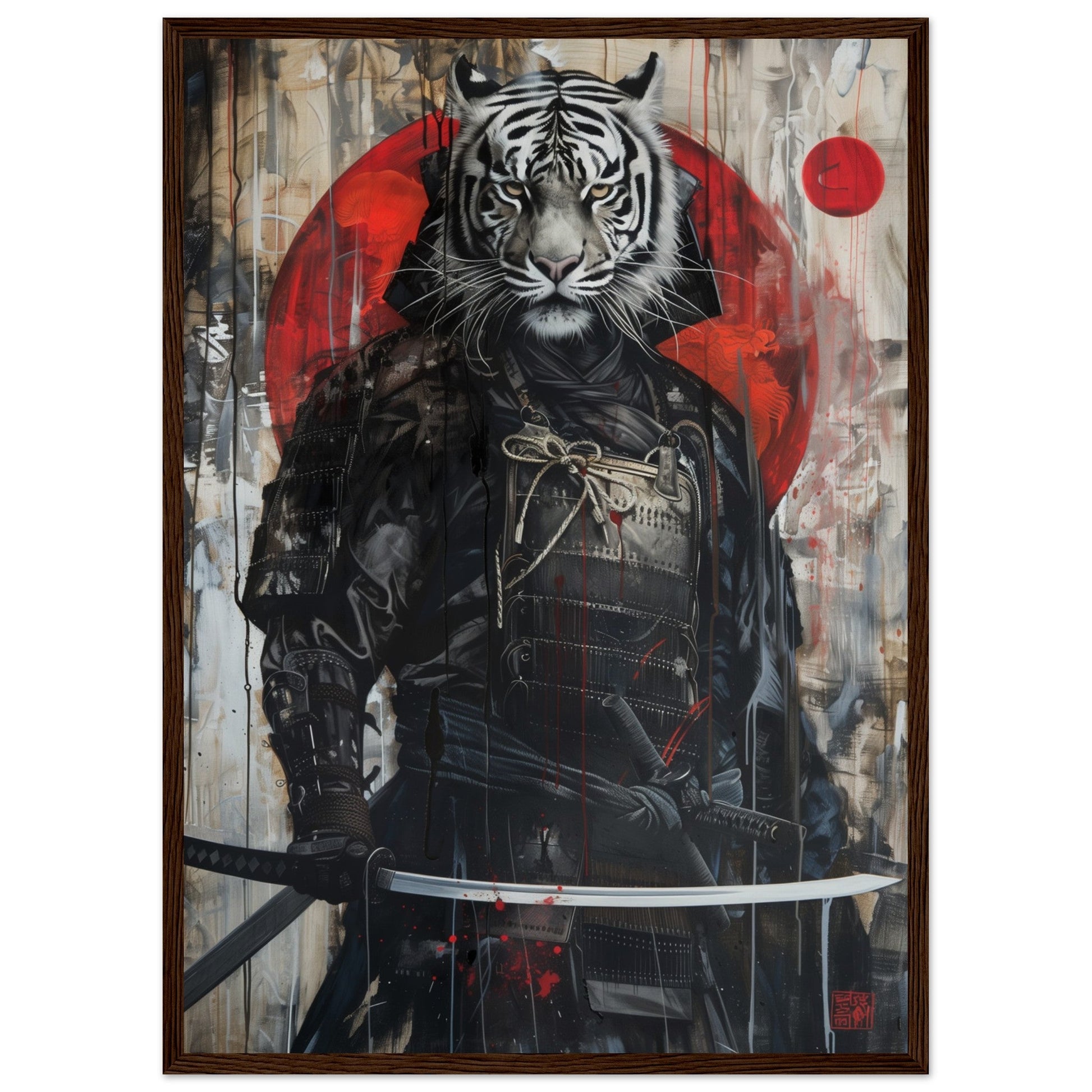 Affiche Tigre Blanc Samouraï ( 50x70-cm-Bois-foncé)