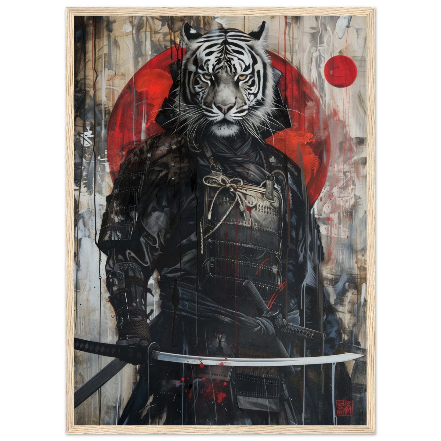 Affiche Tigre Blanc Samouraï ( 50x70-cm-Bois-clair)