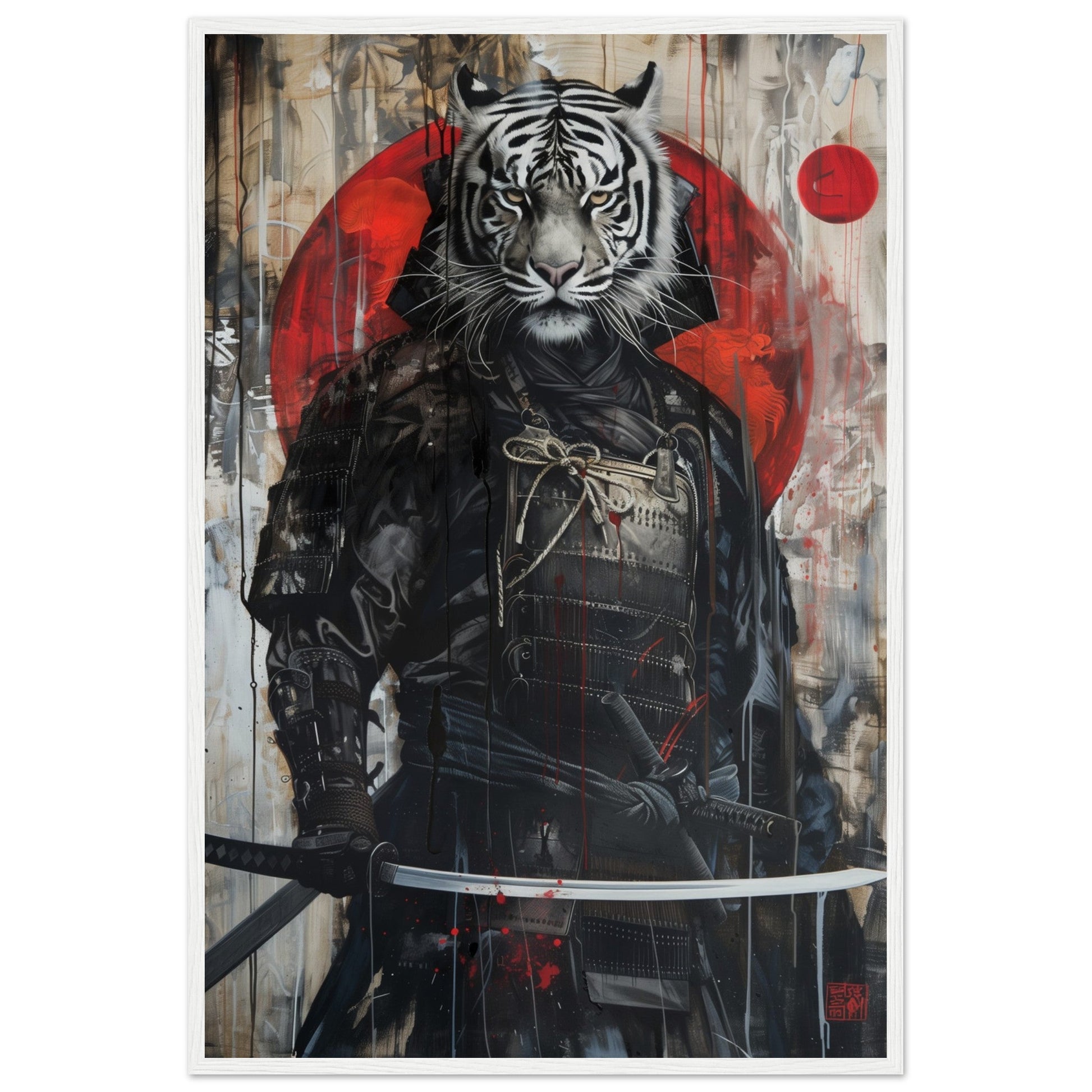 Affiche Tigre Blanc Samouraï ( 60x90-cm-Bois-blanc)