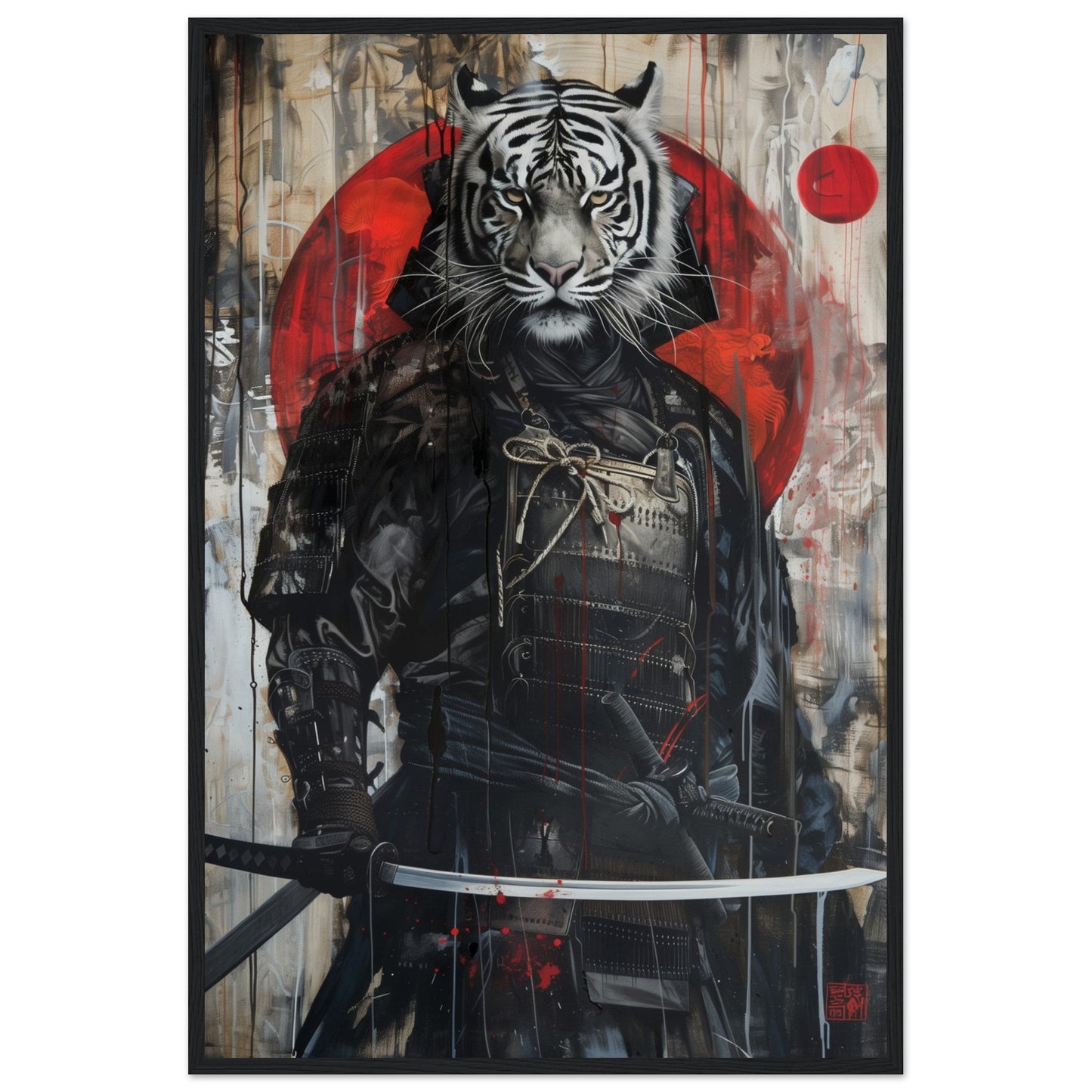 Affiche Tigre Blanc Samouraï ( 60x90-cm-Bois-noir)