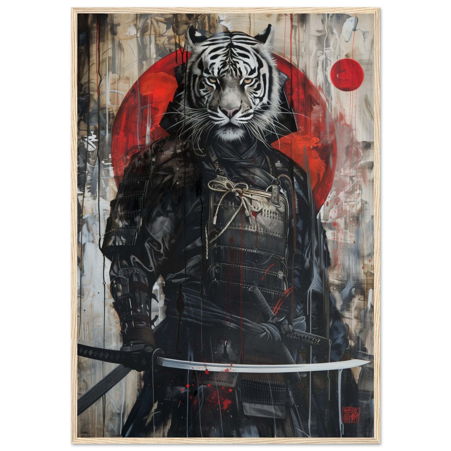 Affiche Tigre Blanc Samouraï ( 70x100-cm-Bois-clair)