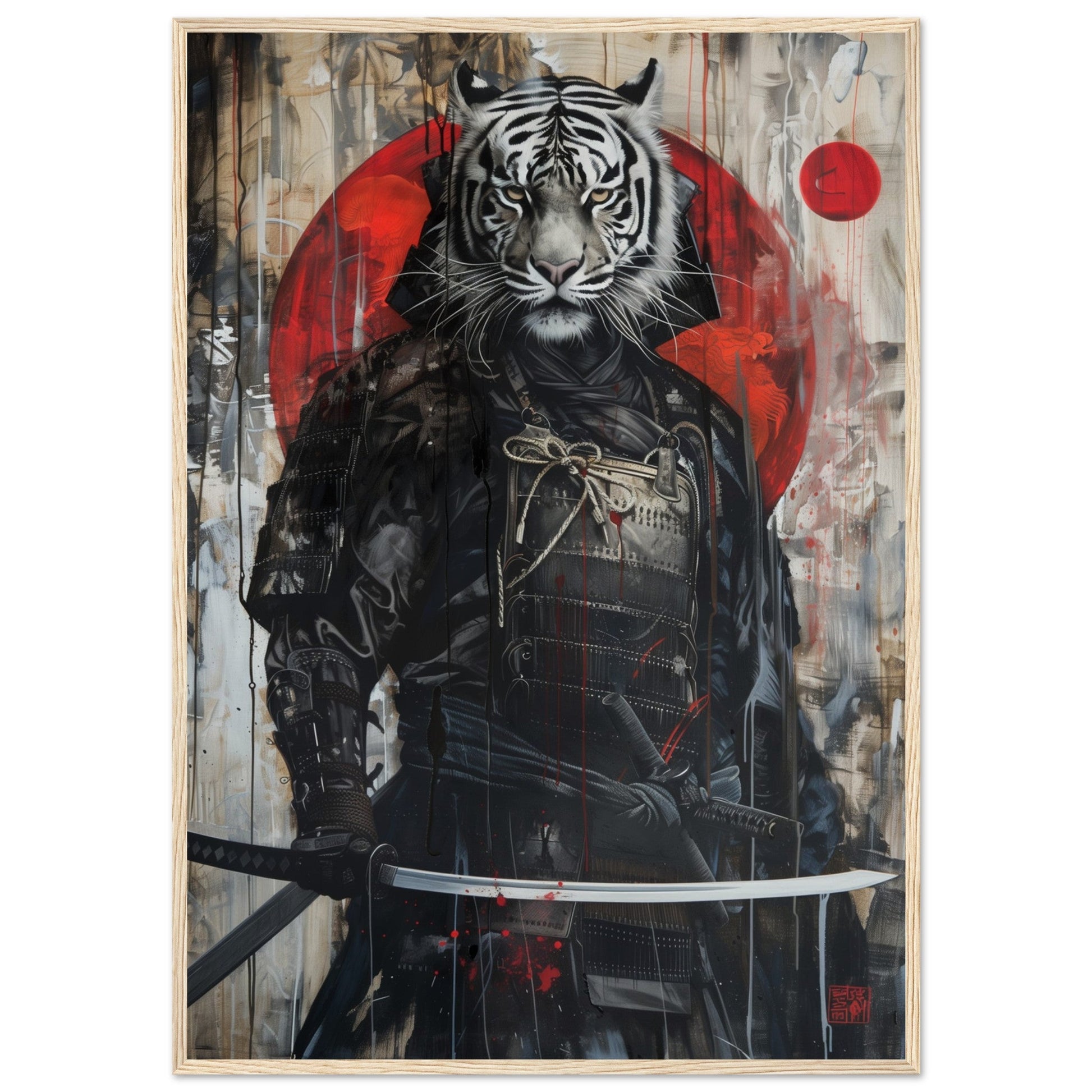 Affiche Tigre Blanc Samouraï ( 70x100-cm-Bois-clair)