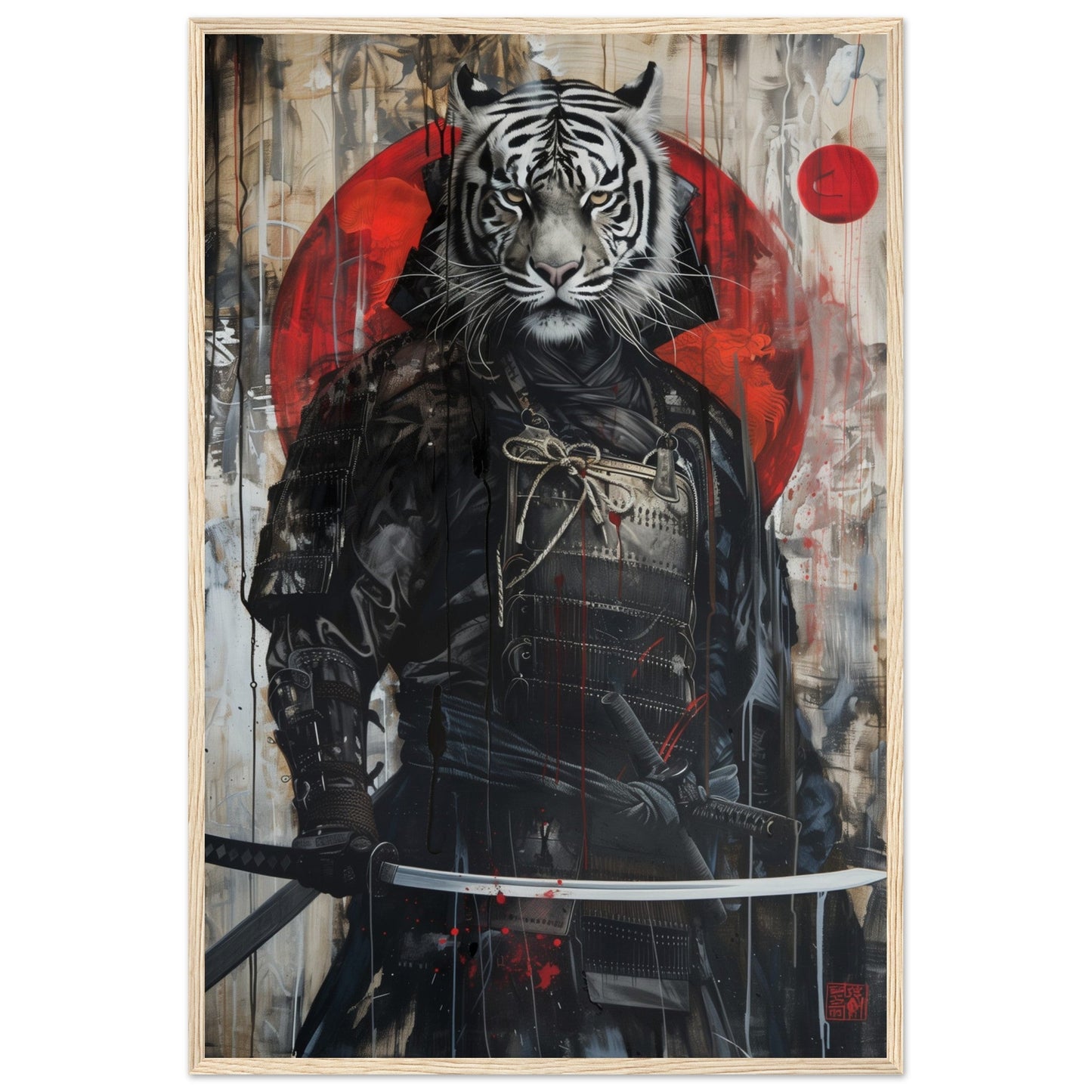 Affiche Tigre Blanc Samouraï ( 60x90-cm-Bois-clair)