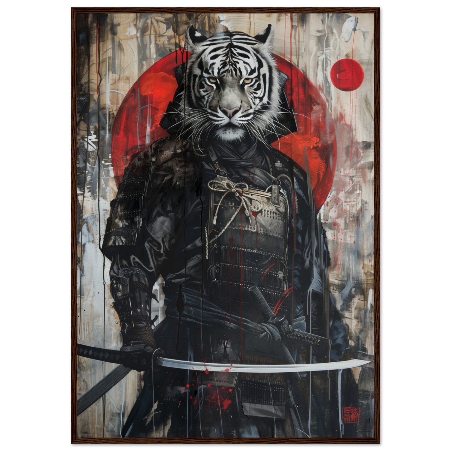 Affiche Tigre Blanc Samouraï ( 70x100-cm-Bois-foncé)