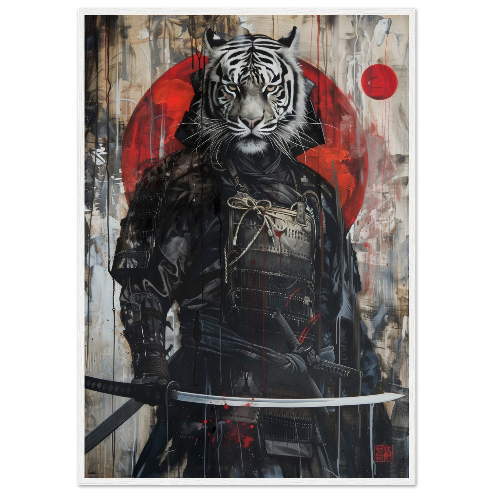 Affiche Tigre Blanc Samouraï ( 70x100-cm-Bois-blanc)