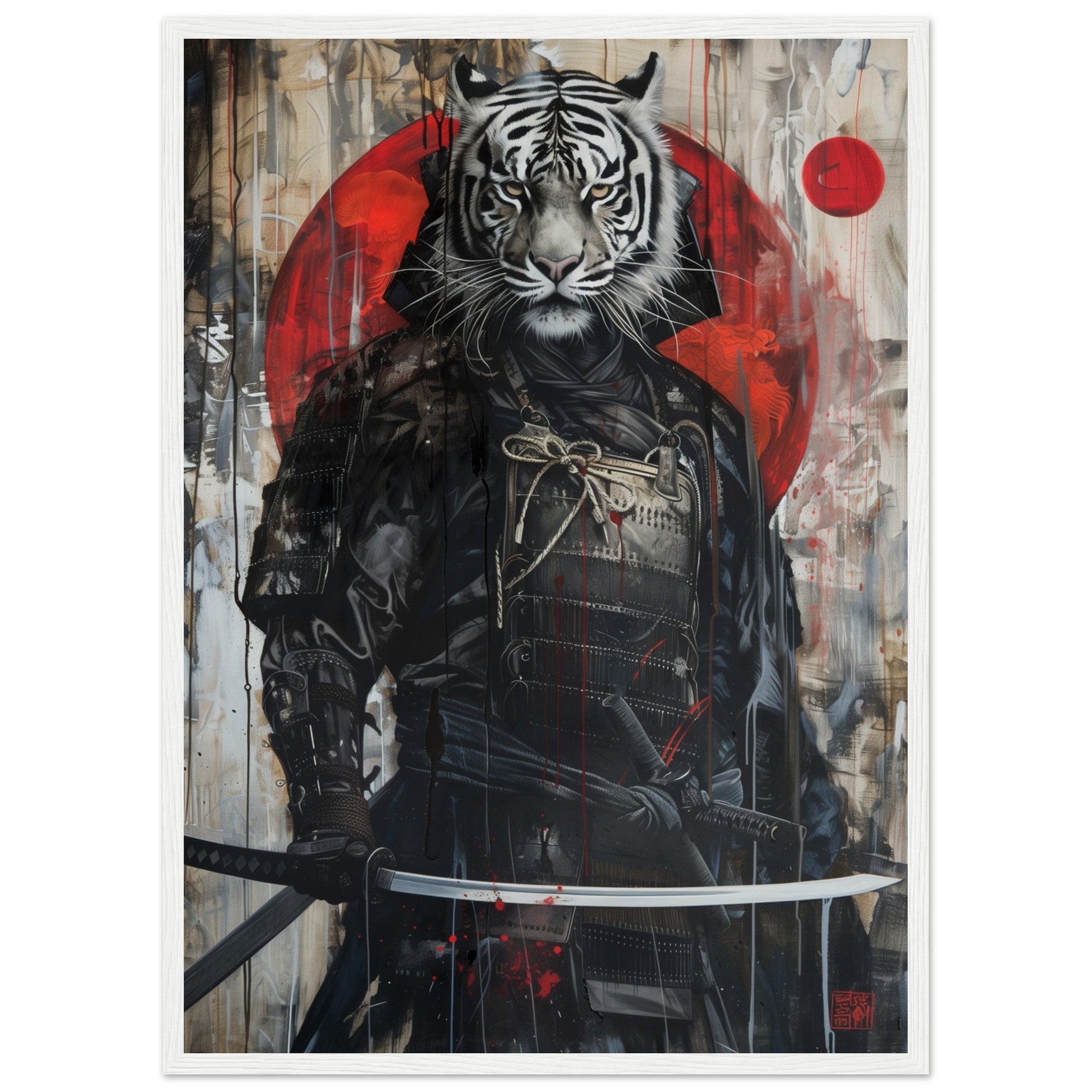 Affiche Tigre Blanc Samouraï ( 50x70-cm-Bois-blanc)