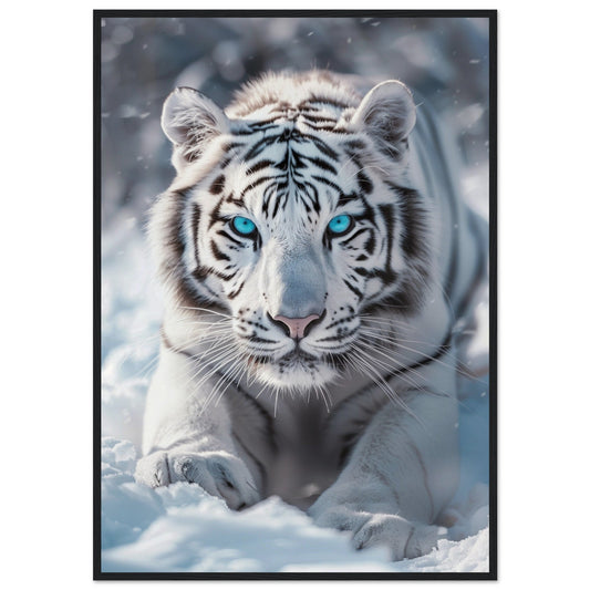 Affiche Tigre Blanc ( 70x100-cm-Bois-noir)