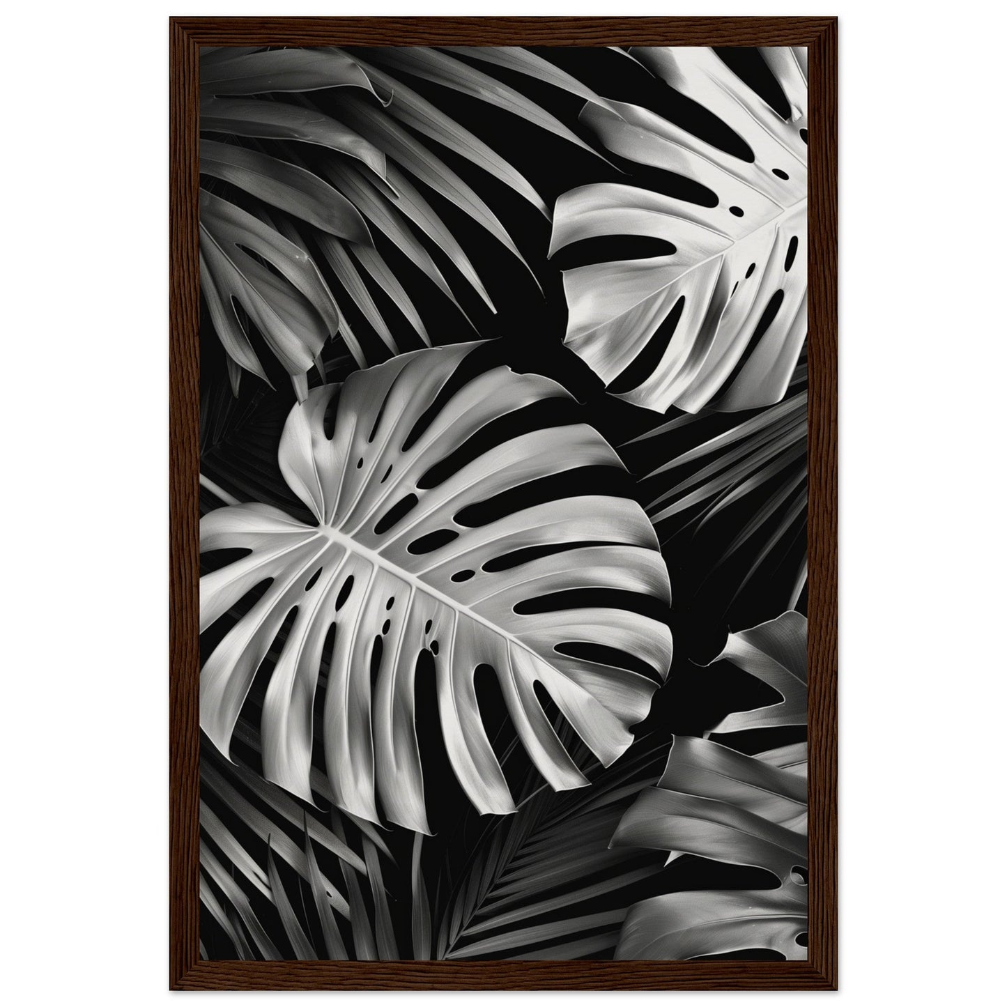 Affiche Tropical Noir et Blanc ( 30x45-cm-Bois-foncé)