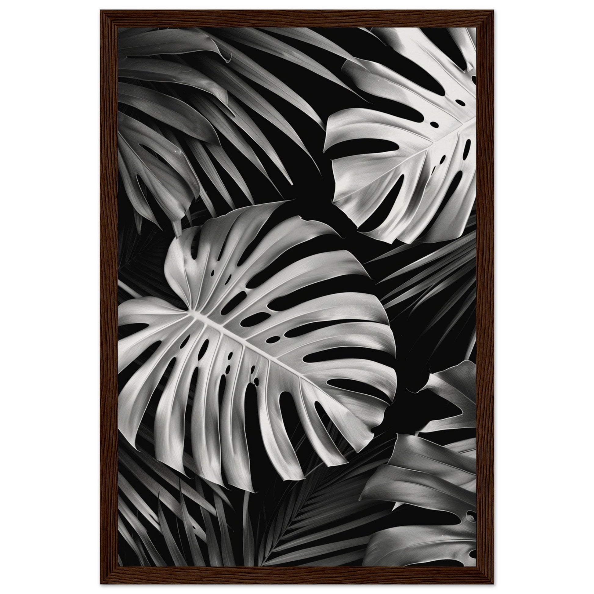 Affiche Tropical Noir et Blanc ( 30x45-cm-Bois-foncé)