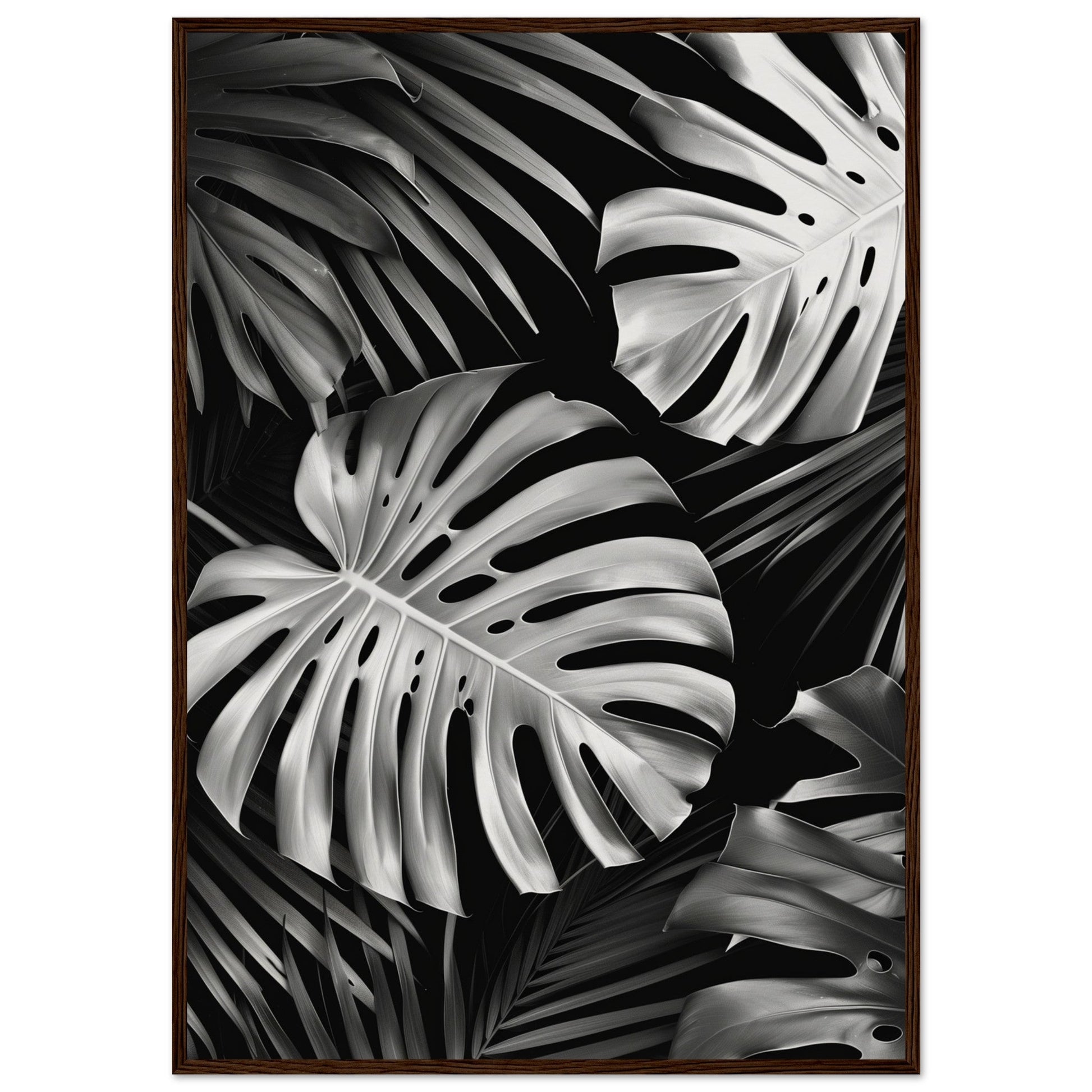 Affiche Tropical Noir et Blanc ( 70x100-cm-Bois-foncé)