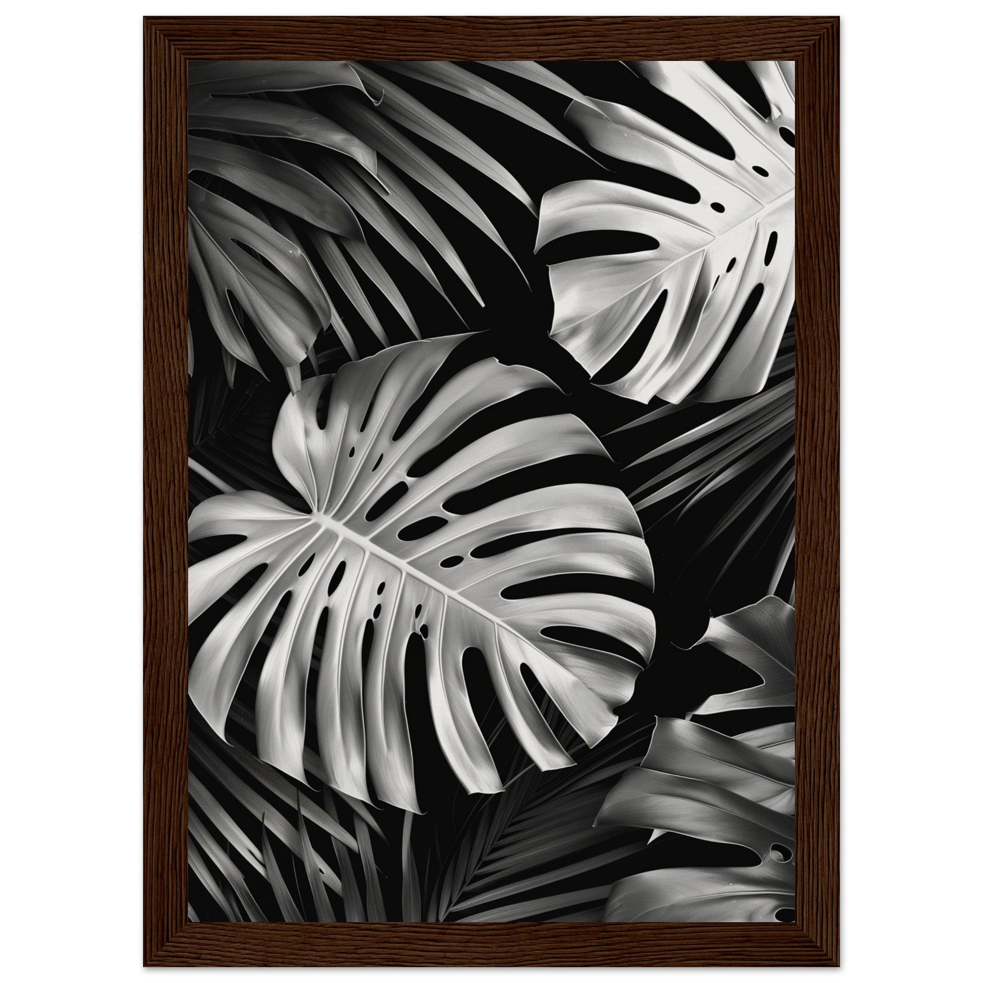 Affiche Tropical Noir et Blanc ( 21x29.7-cm-Bois-foncé)