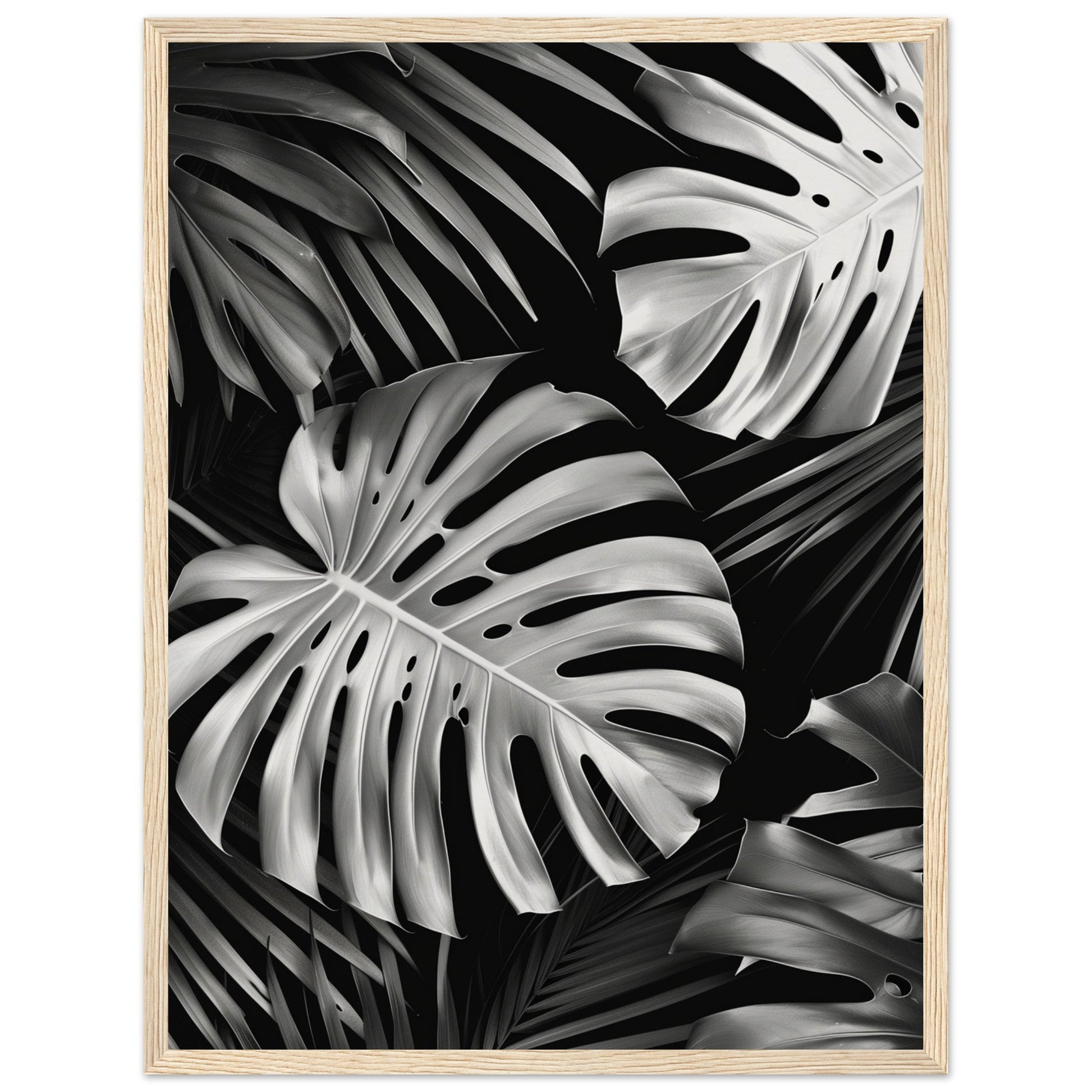 Affiche Tropical Noir et Blanc ( 45x60-cm-Bois-clair)